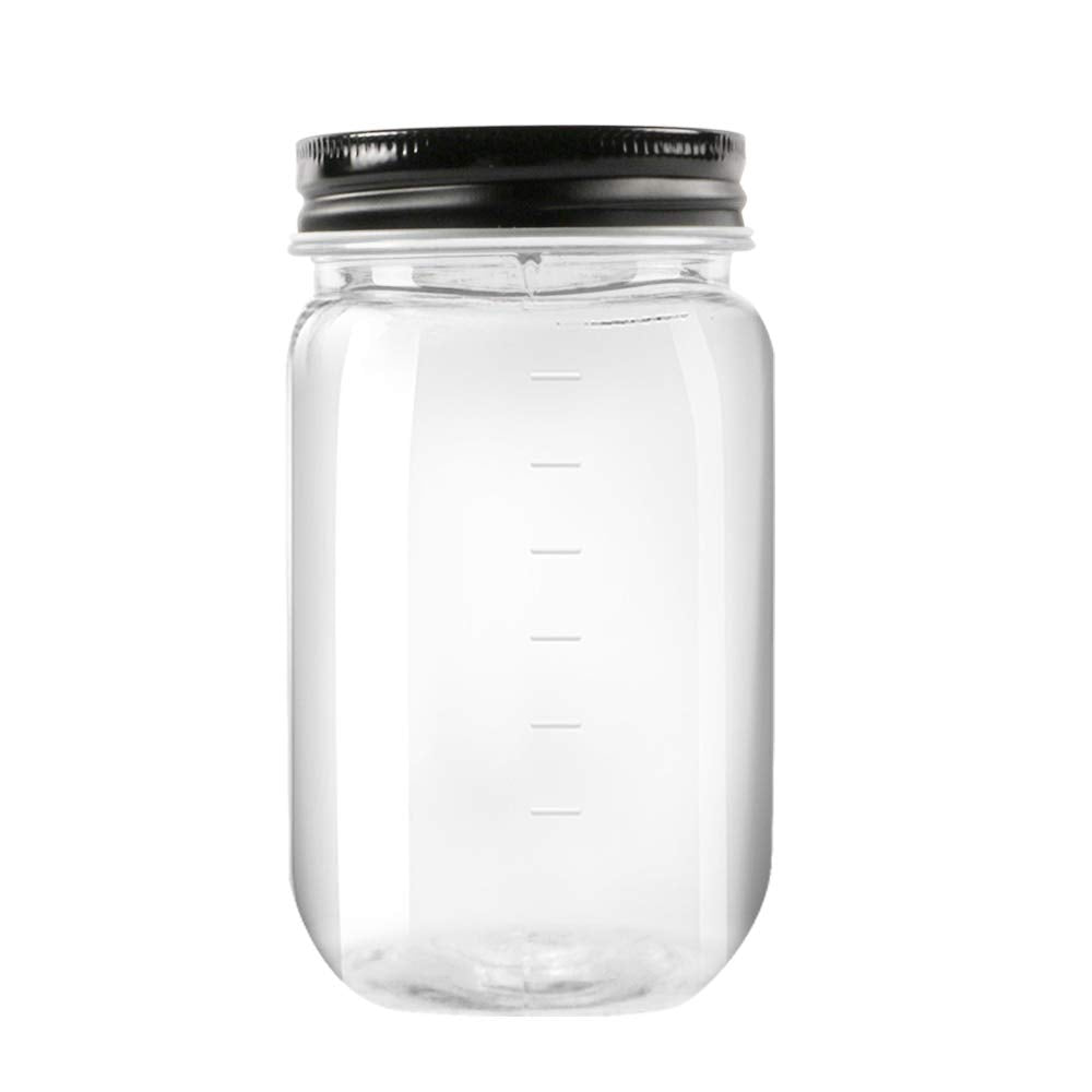 Novelinks 16 Oz Clear Plastic Mason Jars with Black Lids (20 Pack)
