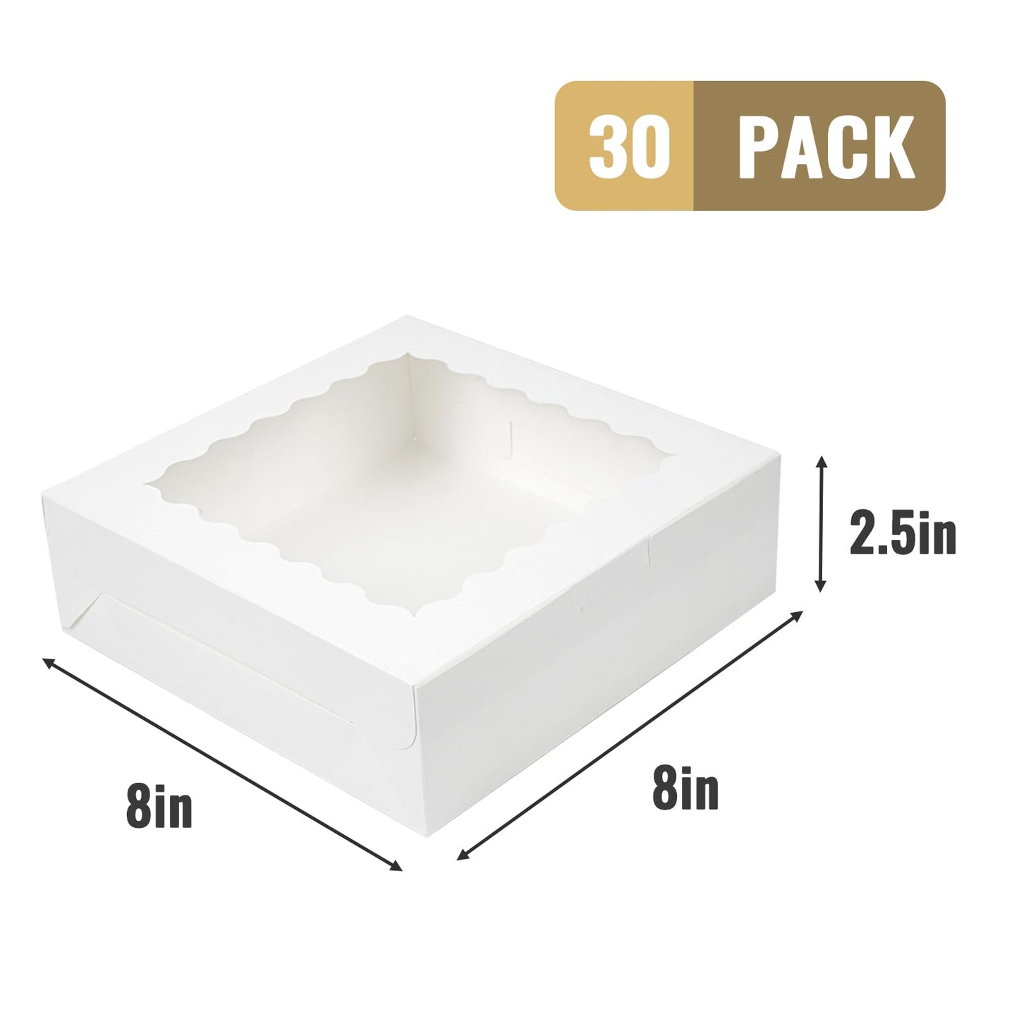 Moretoes 8" x 8" x 2.5" White Bakery Boxes with Window (30 Pieces)