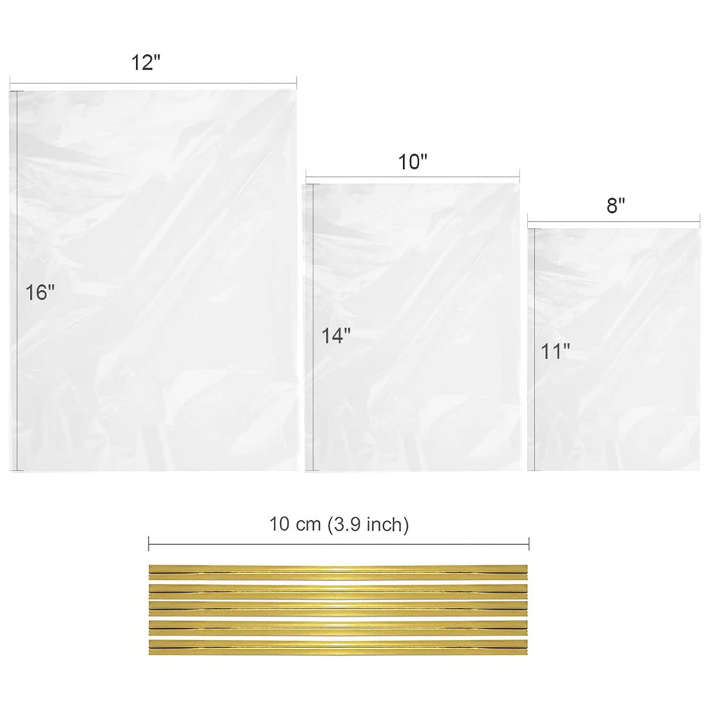 Zcintert Clear Cello Cellophane Treat Bags, 100 Pcs - 10" x 14"(2mils), Plastic Gift Bags for Candy, Party Favor, Cookies, Candies Packaging, with 4β Twist Ties