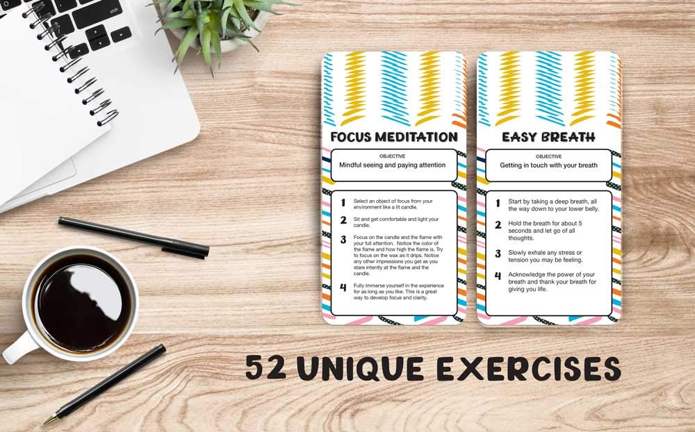 NEW LISTING: 52 Stress Less & Self Care Cards - Mindfulness & Meditation Exercises - Anxiety Relief & Relaxation