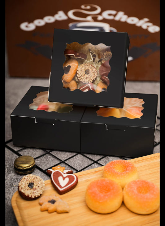 Bakepacker 6" x 6" x 3" Black Bakery Boxes with Window (60 Pack)