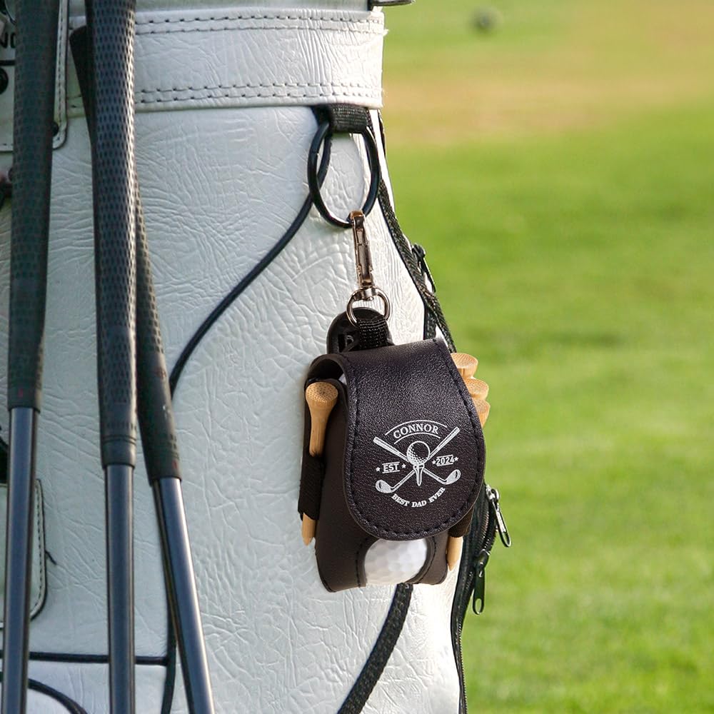 RETIREMENT: Personalized Golf Ball & Tee Leather Golf Pouch with Belt Clip