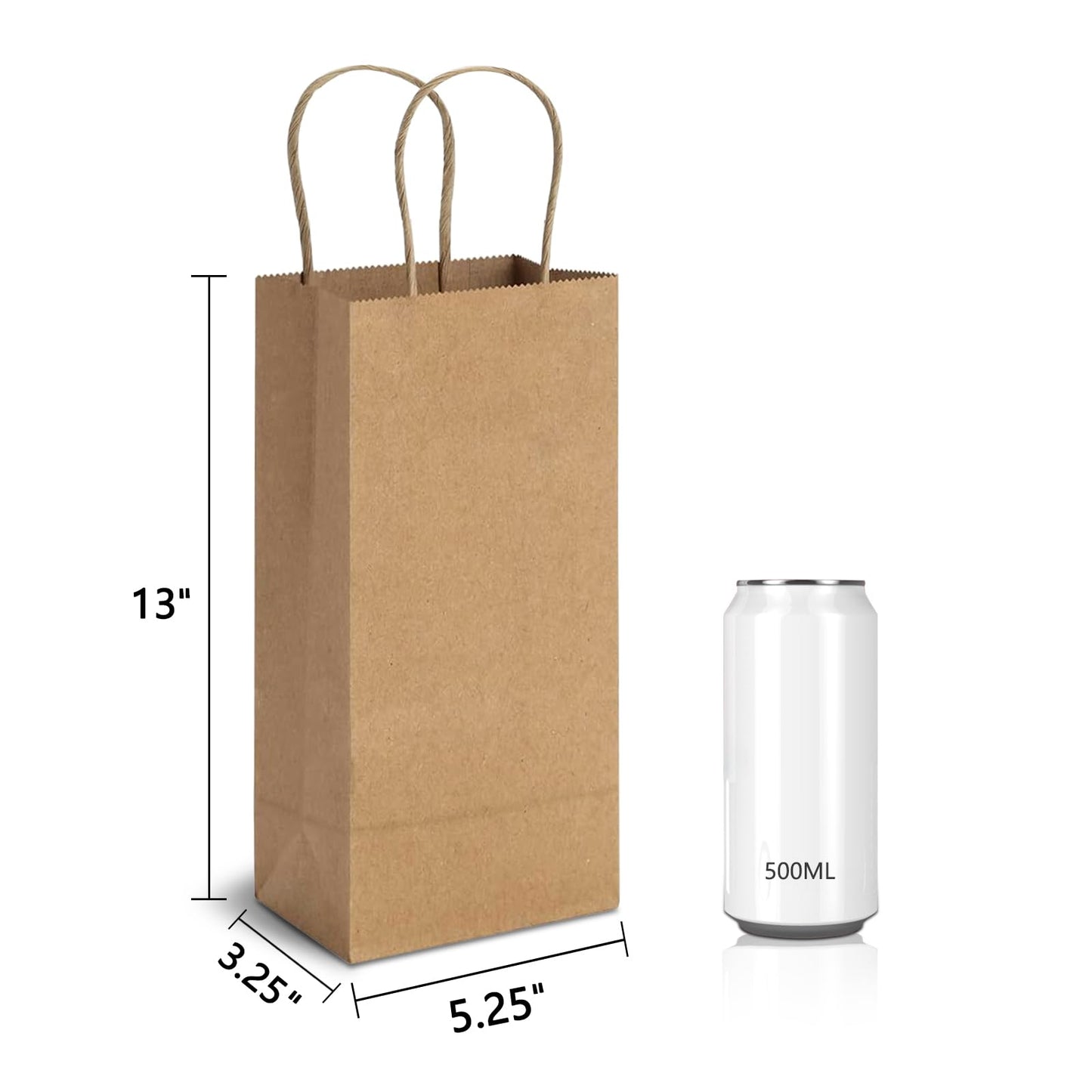 TOWRAP Wine Bottle Gift Bags 25Pcs 5.25 x 3.25 x 13 Inch Brown Kraft Paper Bags With Handles Bulk, Party Bags, Retail Bags, Merchandise Bags