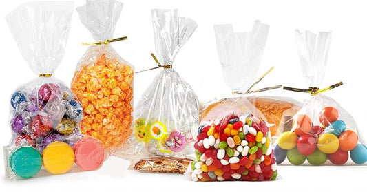 Zcintert Clear Cello Cellophane Treat Bags, 100 Pcs - 10" x 14"(2mils), Plastic Gift Bags for Candy, Party Favor, Cookies, Candies Packaging, with 4” Twist Ties