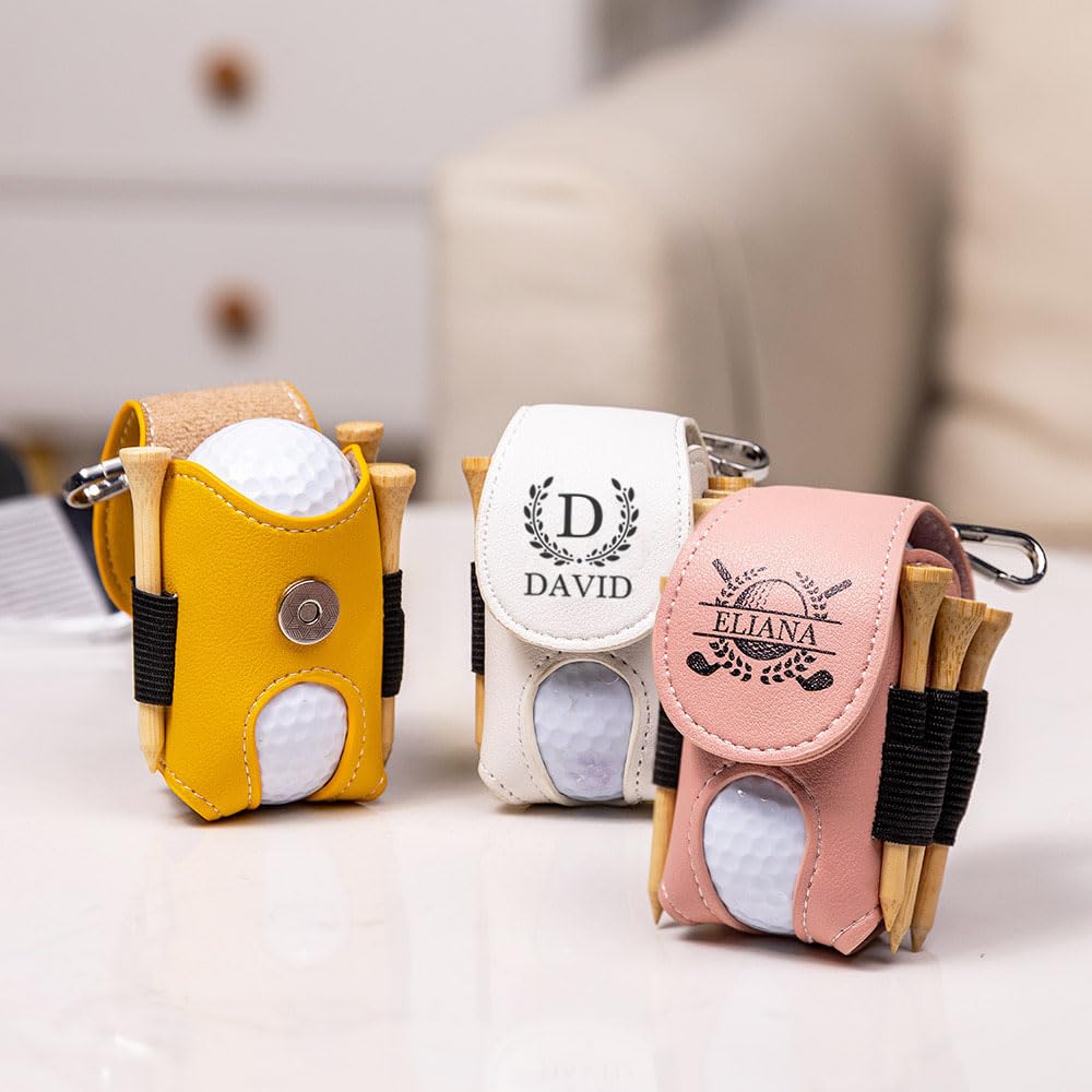RETIREMENT: Personalized Golf Ball & Tee Leather Golf Pouch with Belt Clip