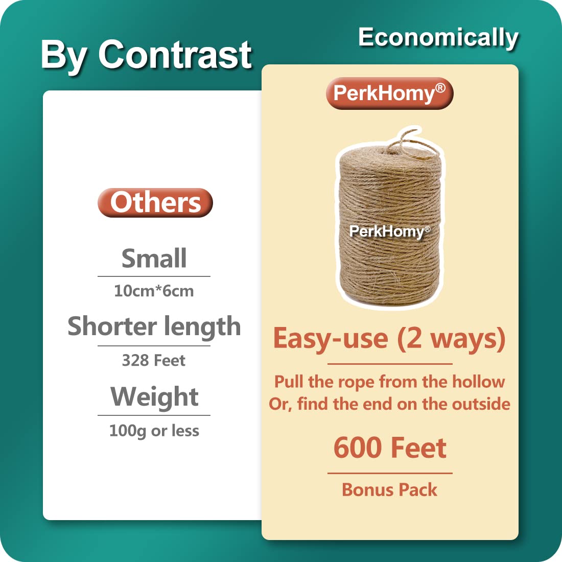 PerkHomy Natural Jute Twine (600 Feet)