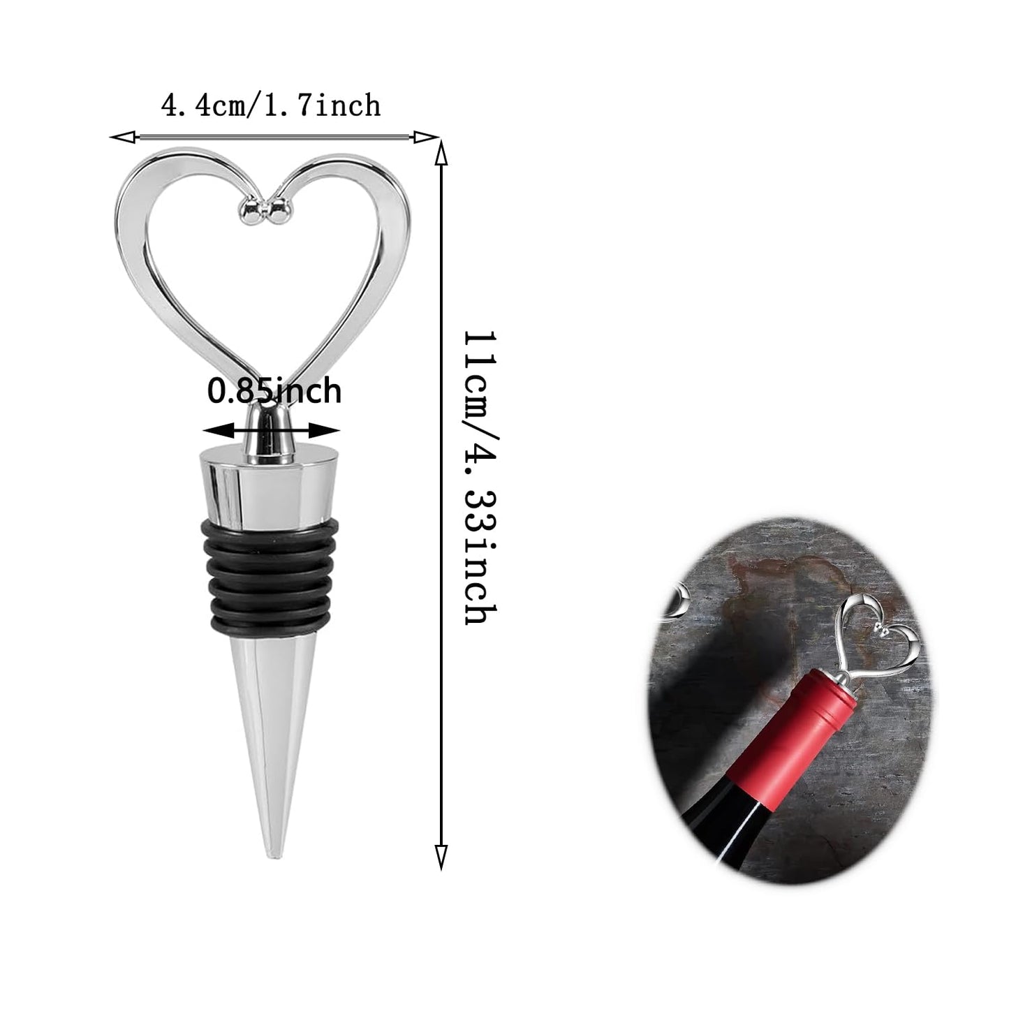 VALENTINE'S DAY: Heart Shape Heart Wine Bottle Stoppers for Guests (3 Pieces)