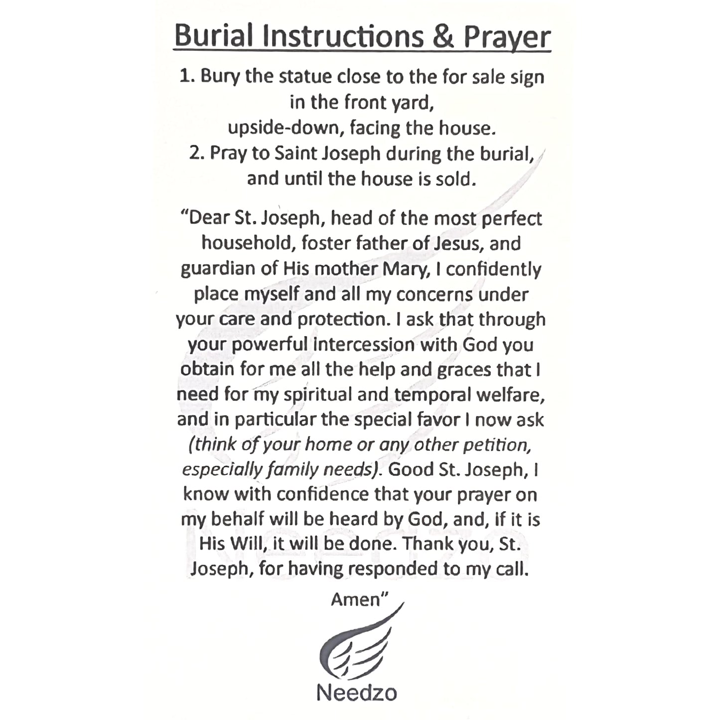 NEW LISTING: Saint Joseph Statue Home Seller Kit with Prayer Card and Instructions