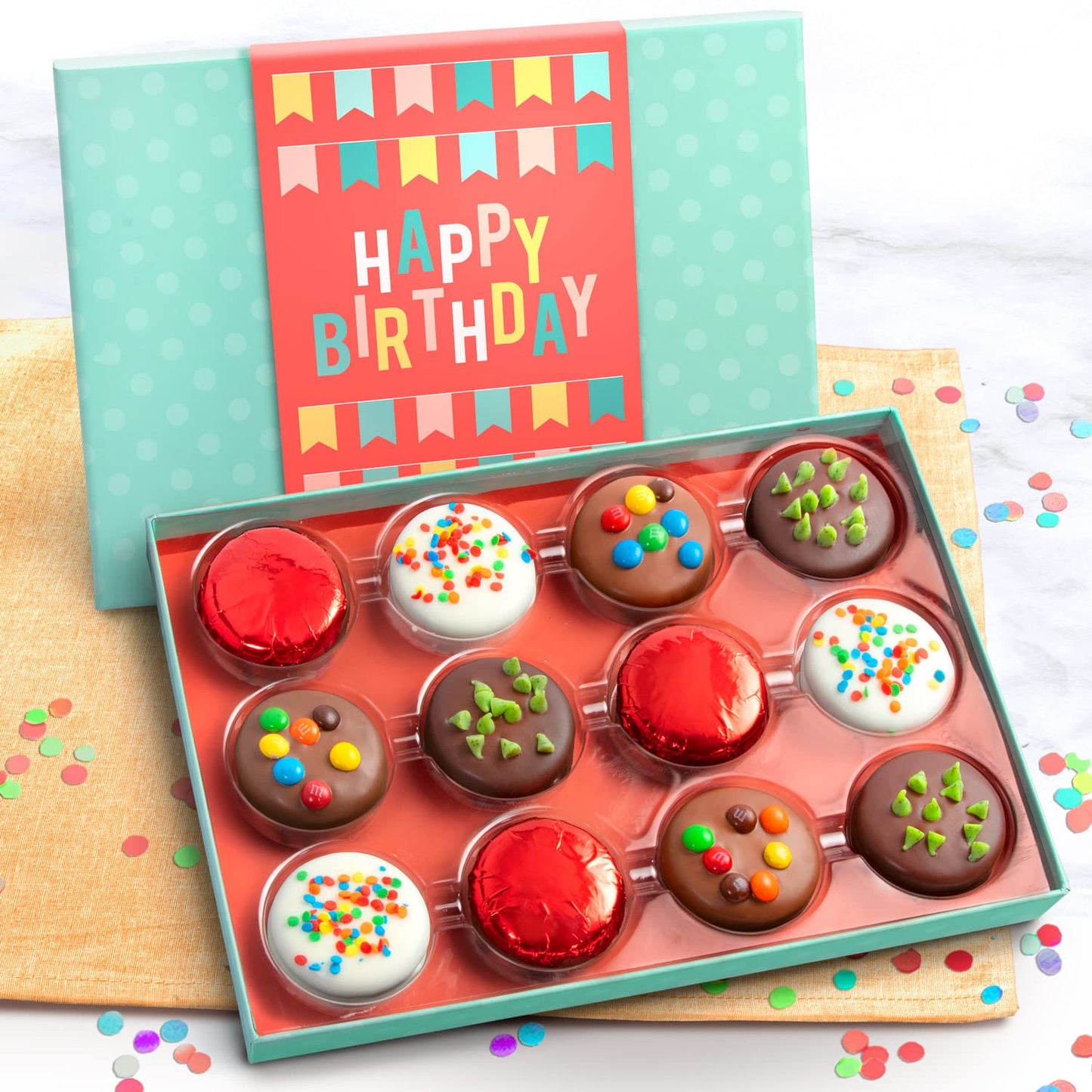 BIRTHDAY: A Gift Inside Birthday Deluxe Chocolatey Covered Sandwich Cookies Gift Box