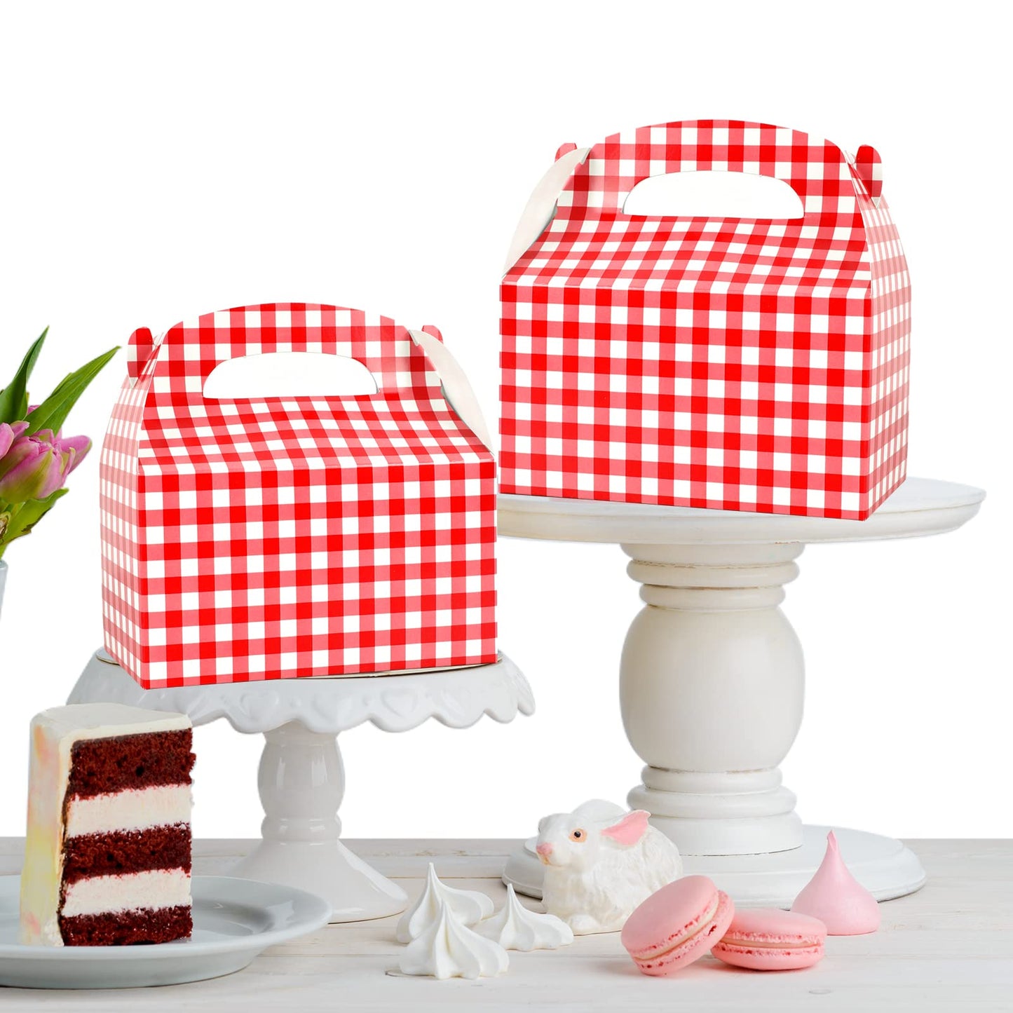 Red and White Gingham Gable Boxes (24 Pieces)