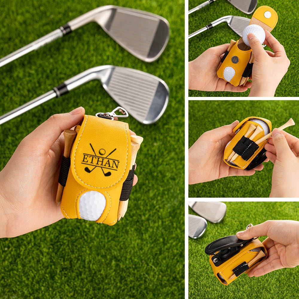 RETIREMENT: Personalized Golf Ball & Tee Leather Golf Pouch with Belt Clip