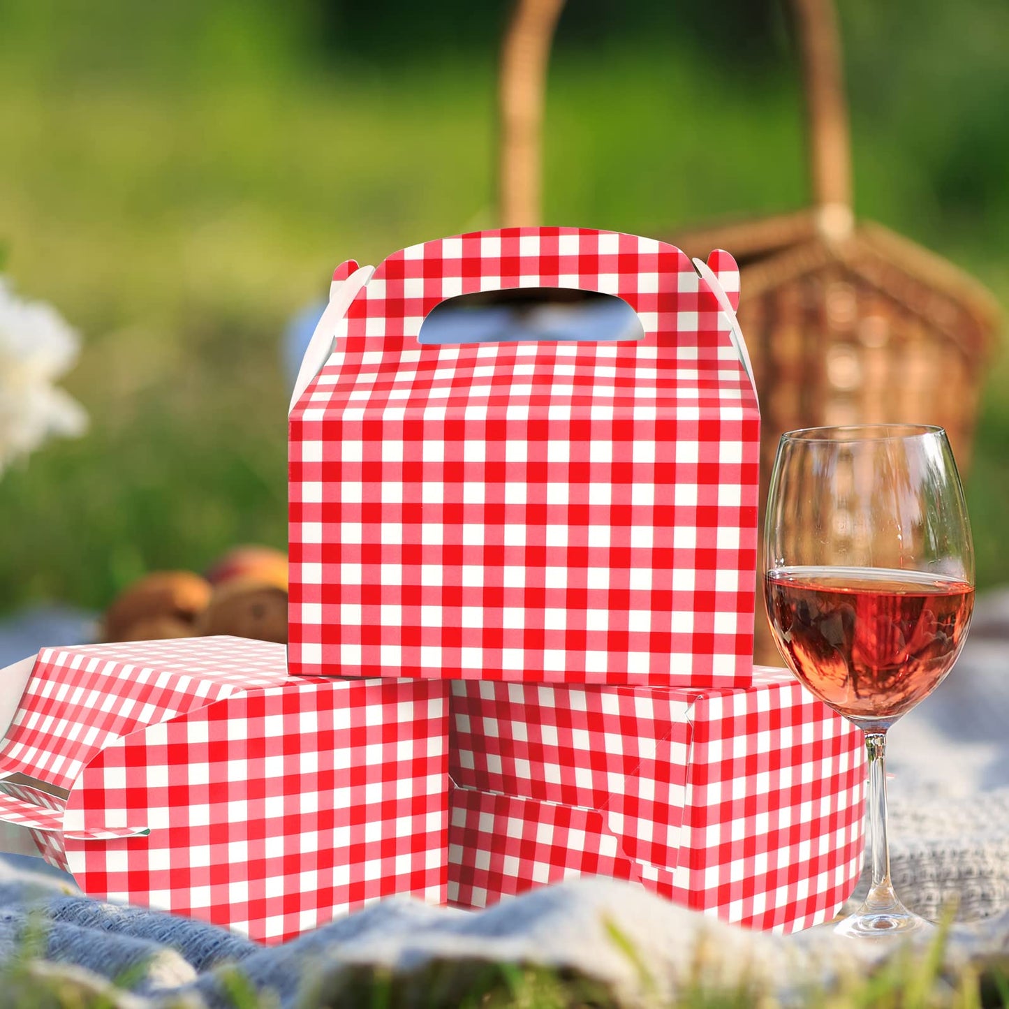 Red and White Gingham Gable Boxes (24 Pieces)