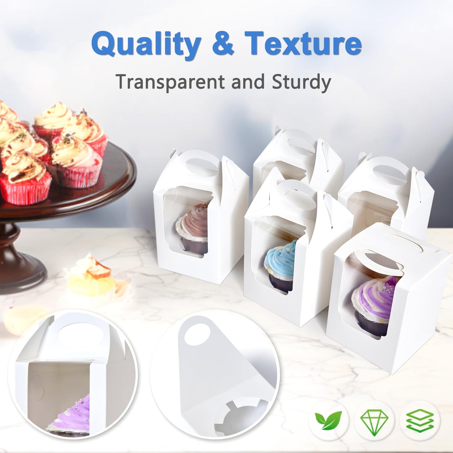 Shallive White with Window Cupcake Boxes (50 Pieces)