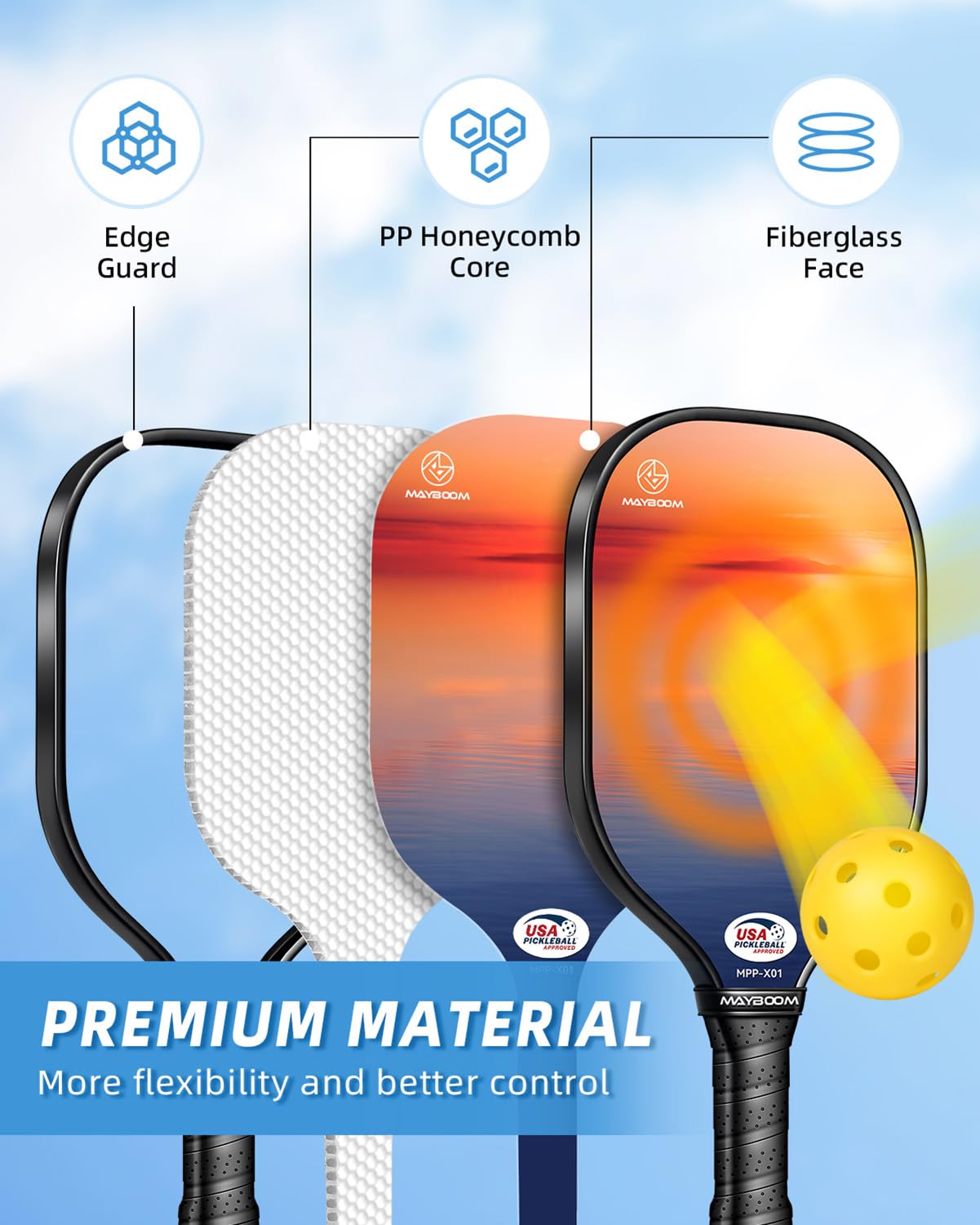 RETIREMENT: Pickleball Paddles Set of 2 or 4, USAPA Approved Pickleball Paddles Set with 4 Pickleball Balls and Pickleball Carry Bag, Fiberglass Pickle Ball Rackets 2 Pack Gifts for Beginners&Pros(Sunset 2)