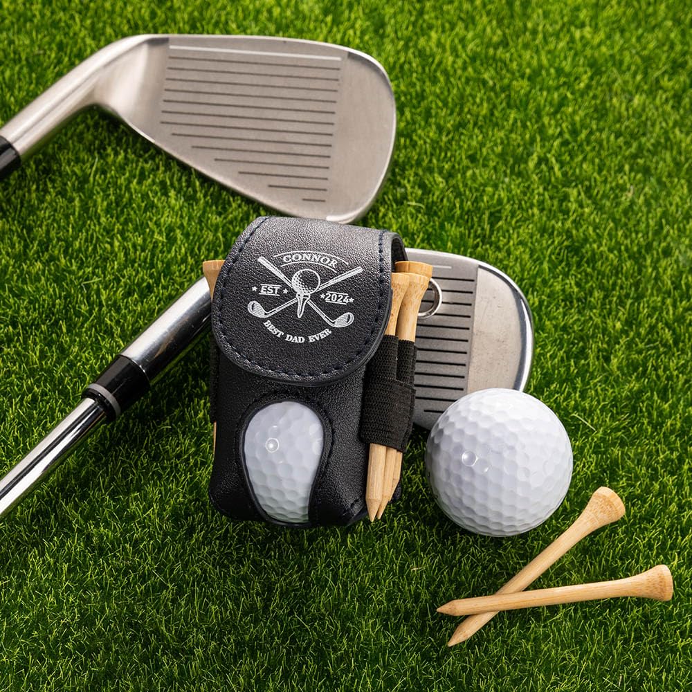RETIREMENT: Personalized Golf Ball & Tee Leather Golf Pouch with Belt Clip