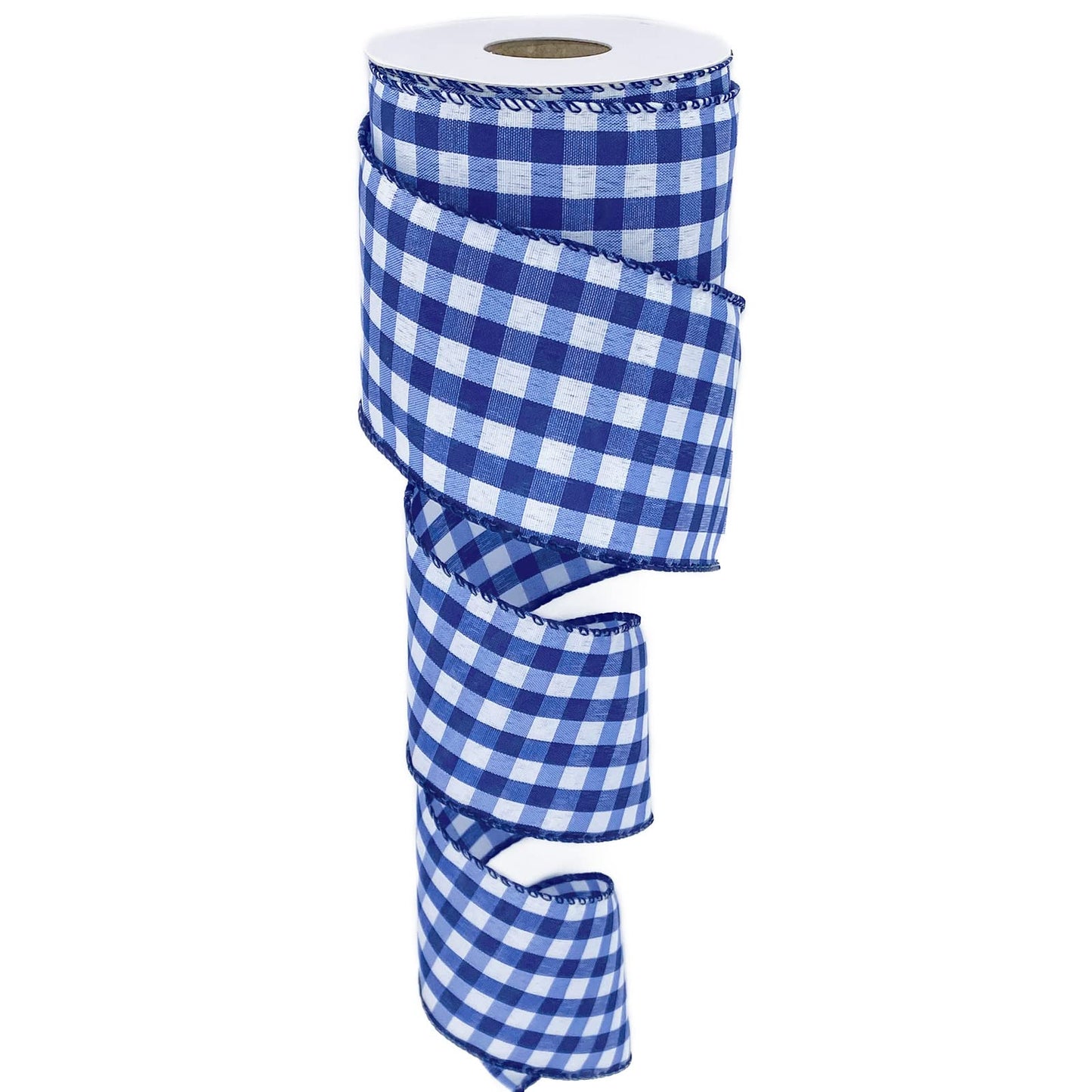 Leecogo Royal Blue and White Buffalo Check Plaid Wired Ribbon, 2 1/2" x 10 Yard