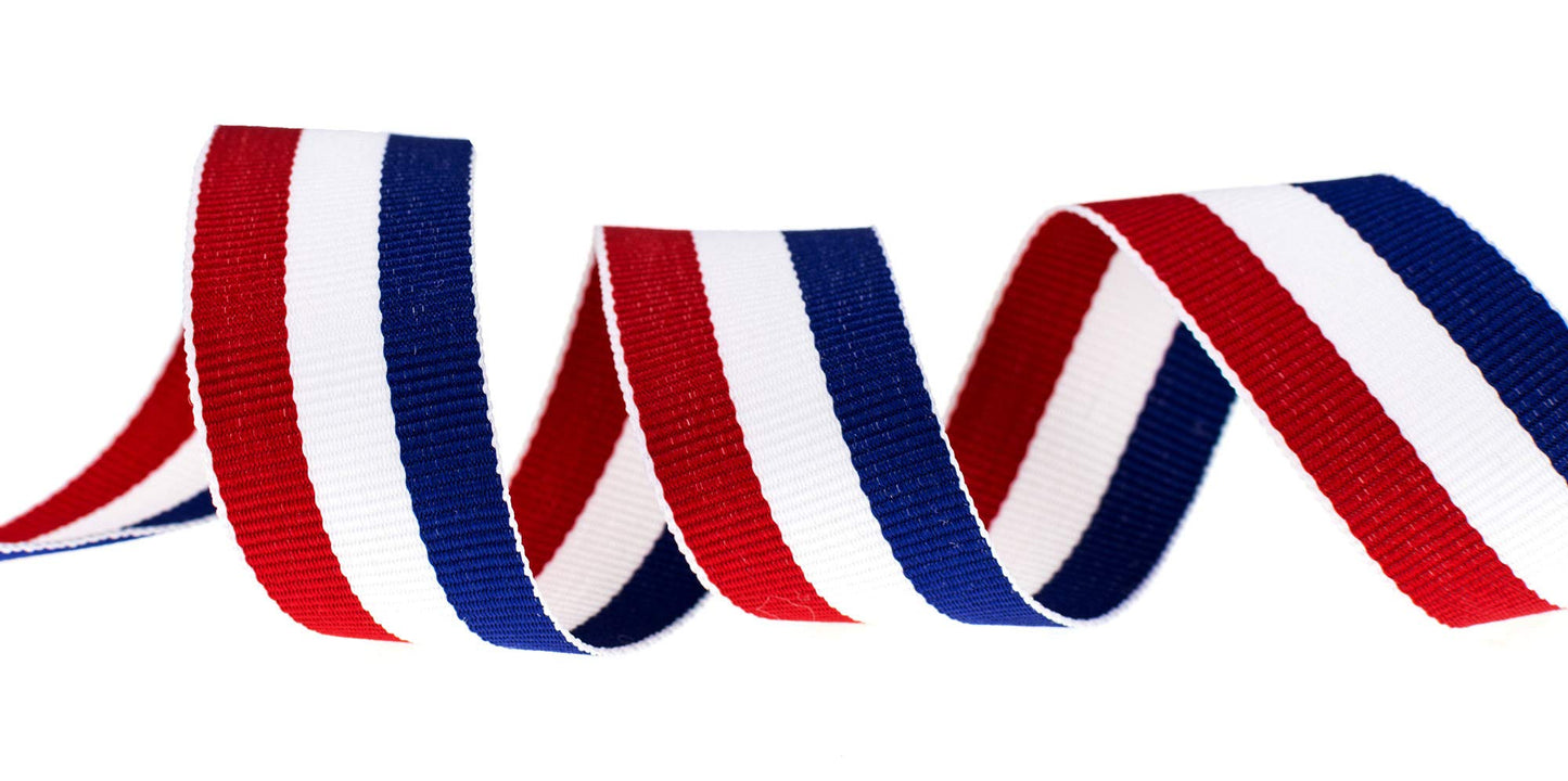 ATRBB 1 Inch Red/White/Blue Stripe Grosgrain Ribbon (24 yards)