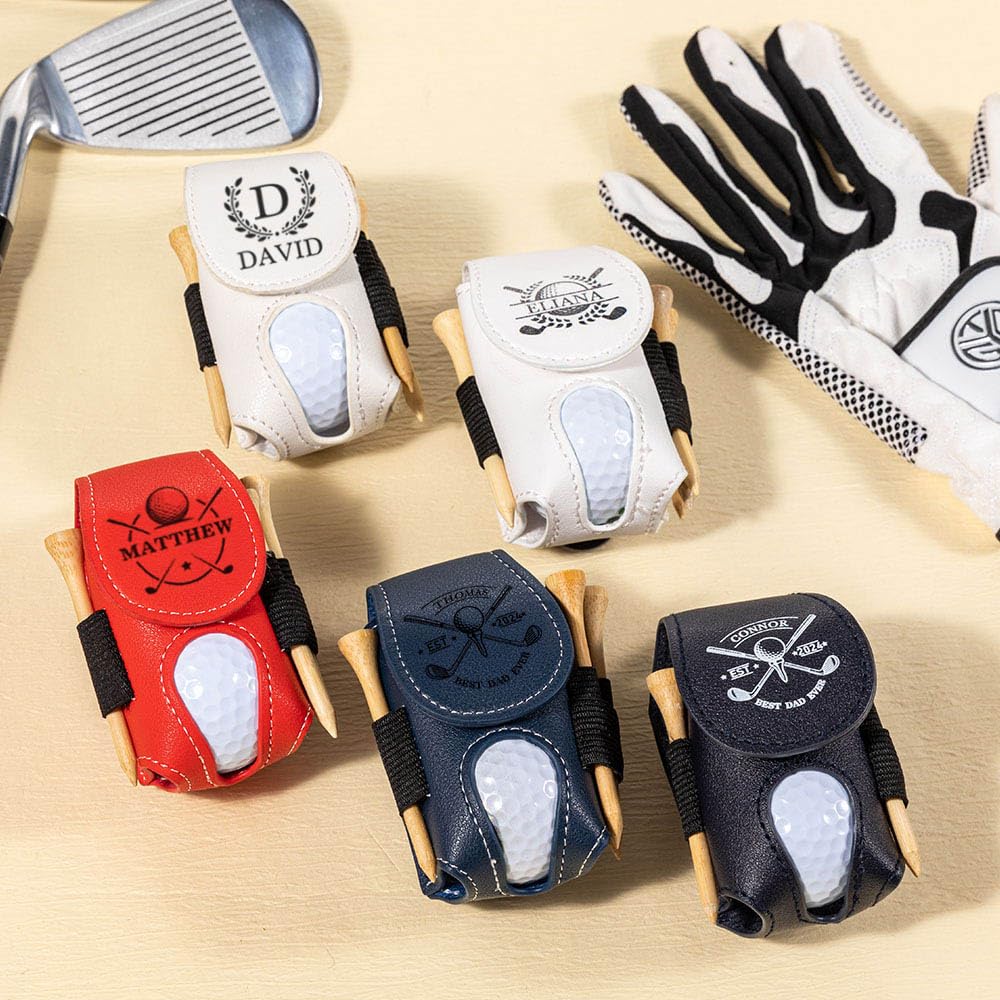 RETIREMENT: Personalized Golf Ball & Tee Leather Golf Pouch with Belt Clip