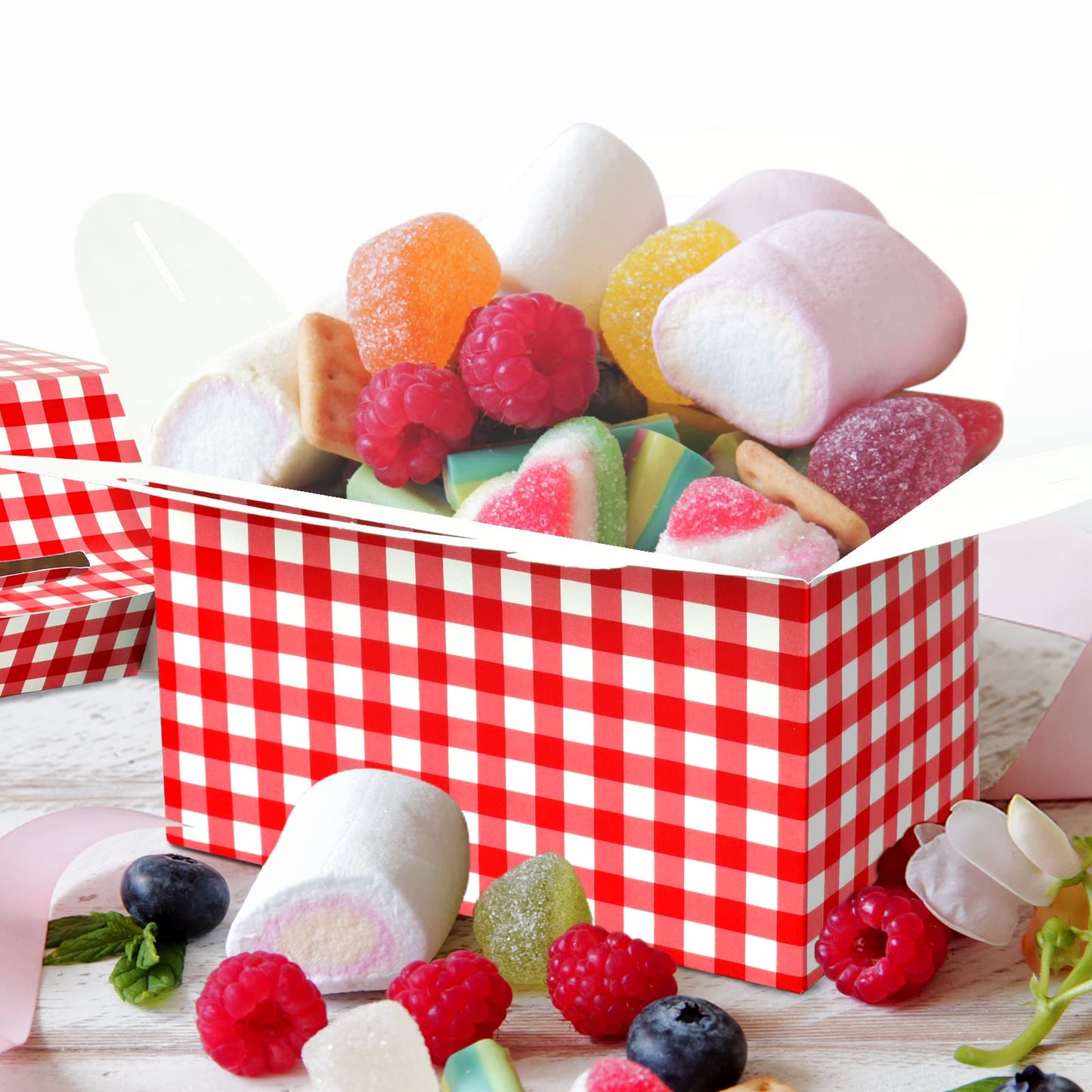 Red and White Gingham Gable Boxes (24 Pieces)