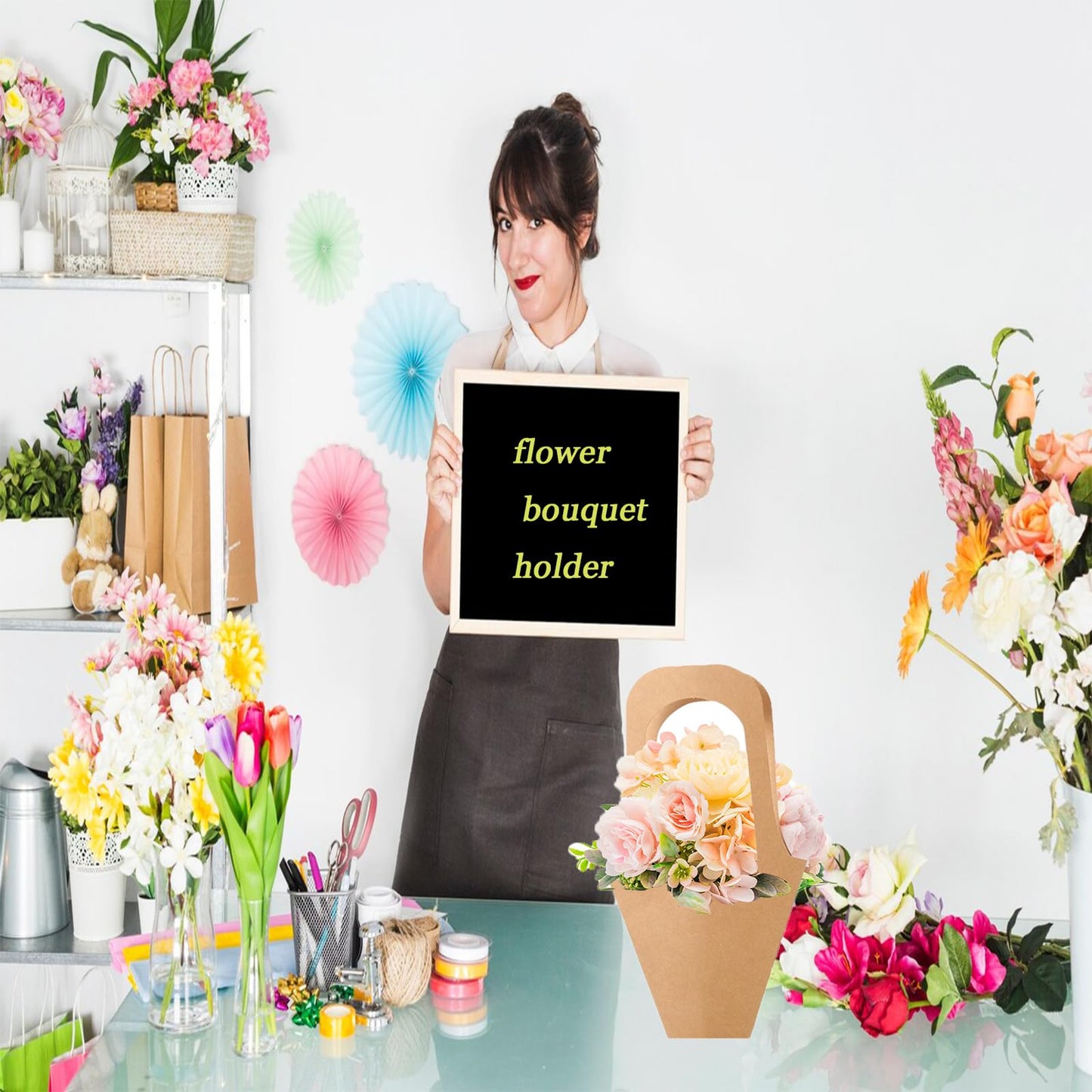 Kraft Paper Bouquet Bags with Handle (50 pieces)