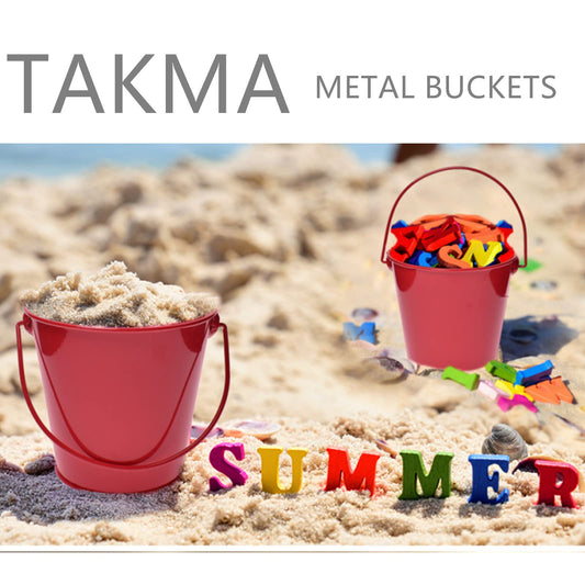 TAKMA Small Metal Buckets with Handle - 6 Pack 4.3 Inch Colored Galvanized Bucket for Kids,Classroom,Crafts,and Party Favors (Red, 4.3" Top)