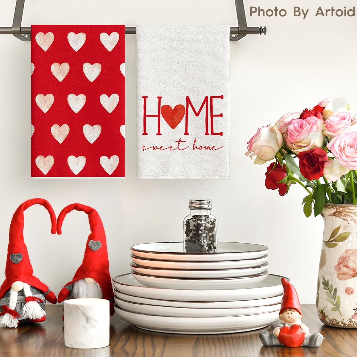 VALENTINE'S DAY: Artoid Mode Home Sweet Home Valentine's Day Kitchen Towels (Set of 2)