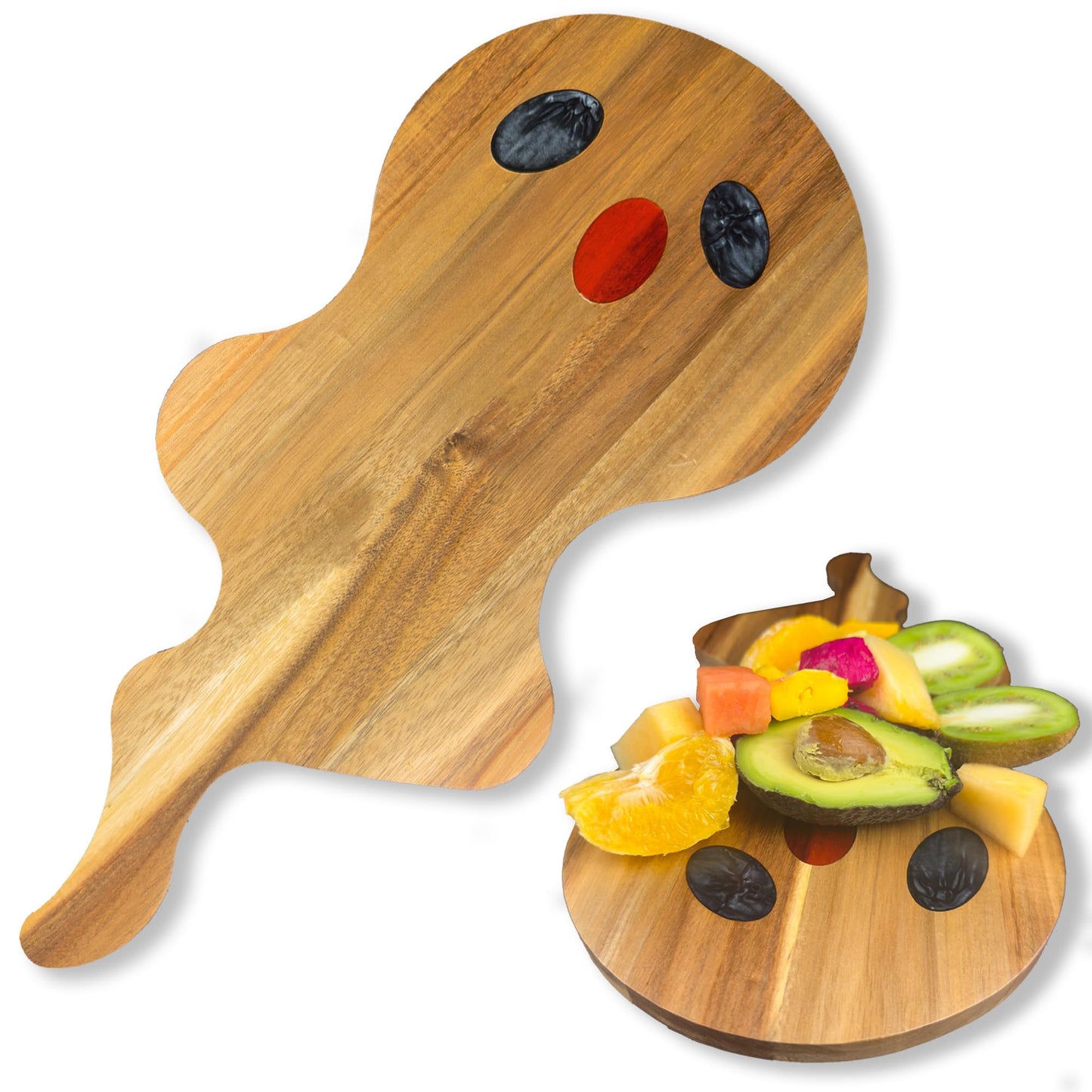 HALLOWEEN: Acacia Wood Cutting Board With Resin Halloween Ghost Pattern