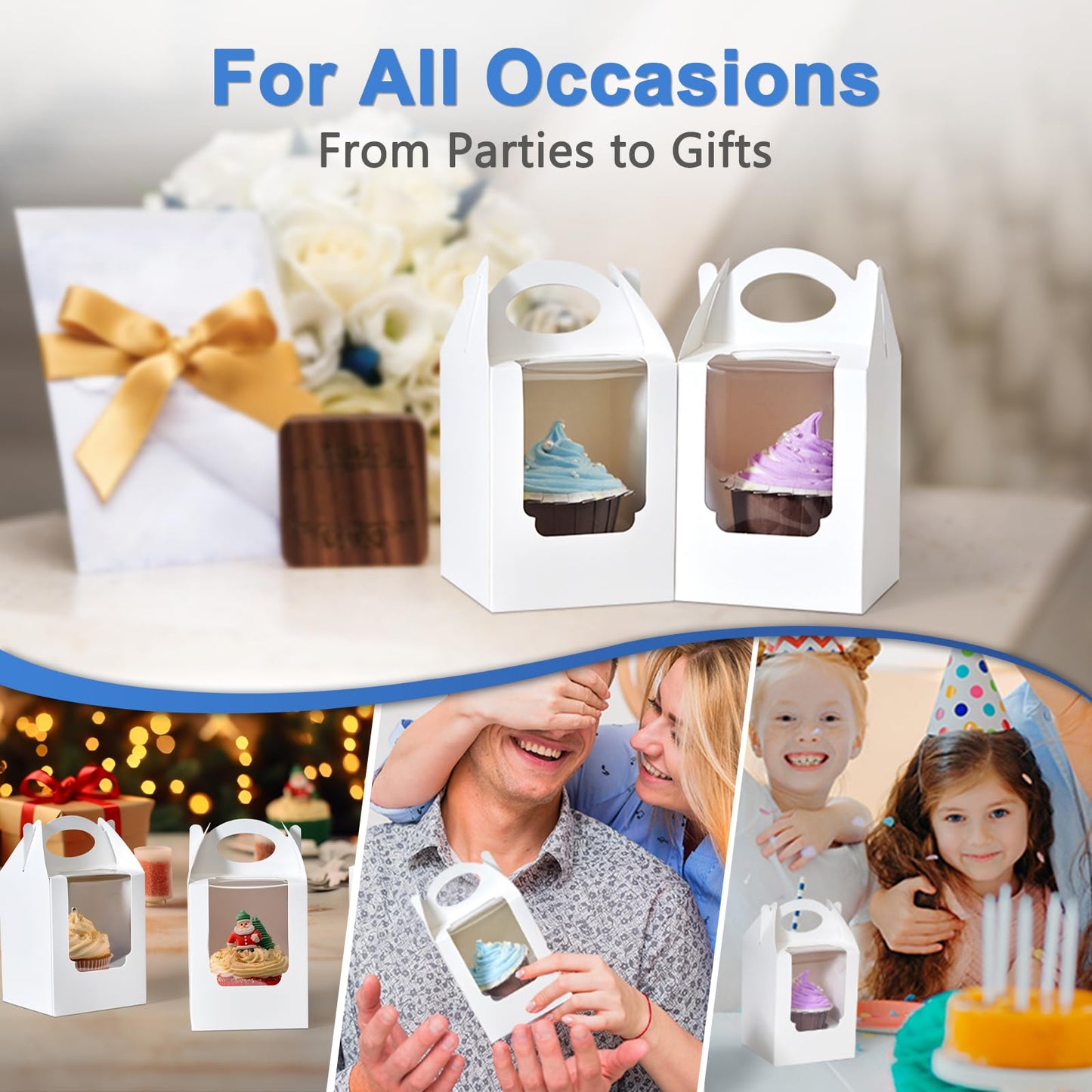 Shallive White with Window Cupcake Boxes (50 Pieces)