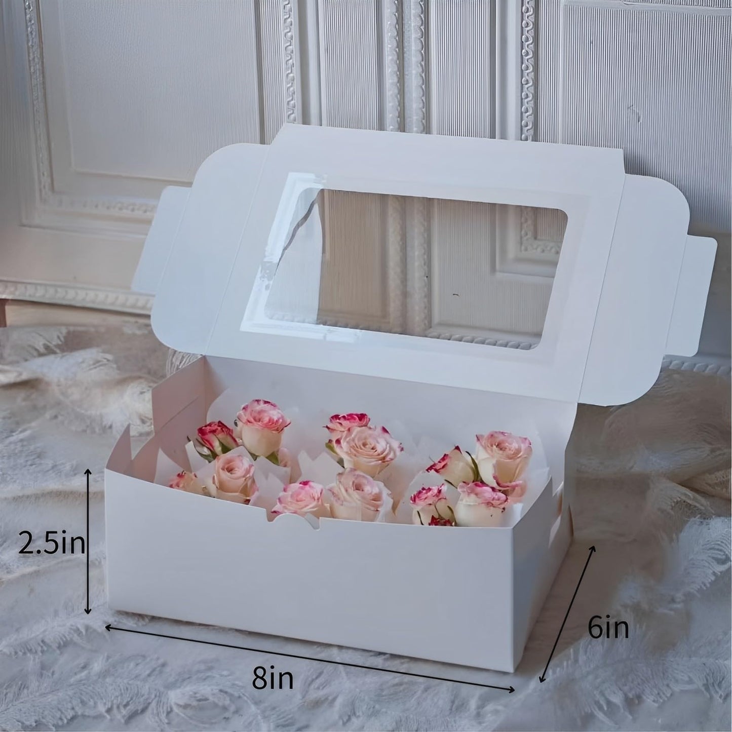 VANKUTL 8x6x2.5In 20pcs White Cookie Boxes with Window, Pastry Boxes for Gift Giving, Treat Boxes for Bread, Donuts, Valentine's Day, Women's Day, Mother's Day, Christmas, and Holiday Gatherings.