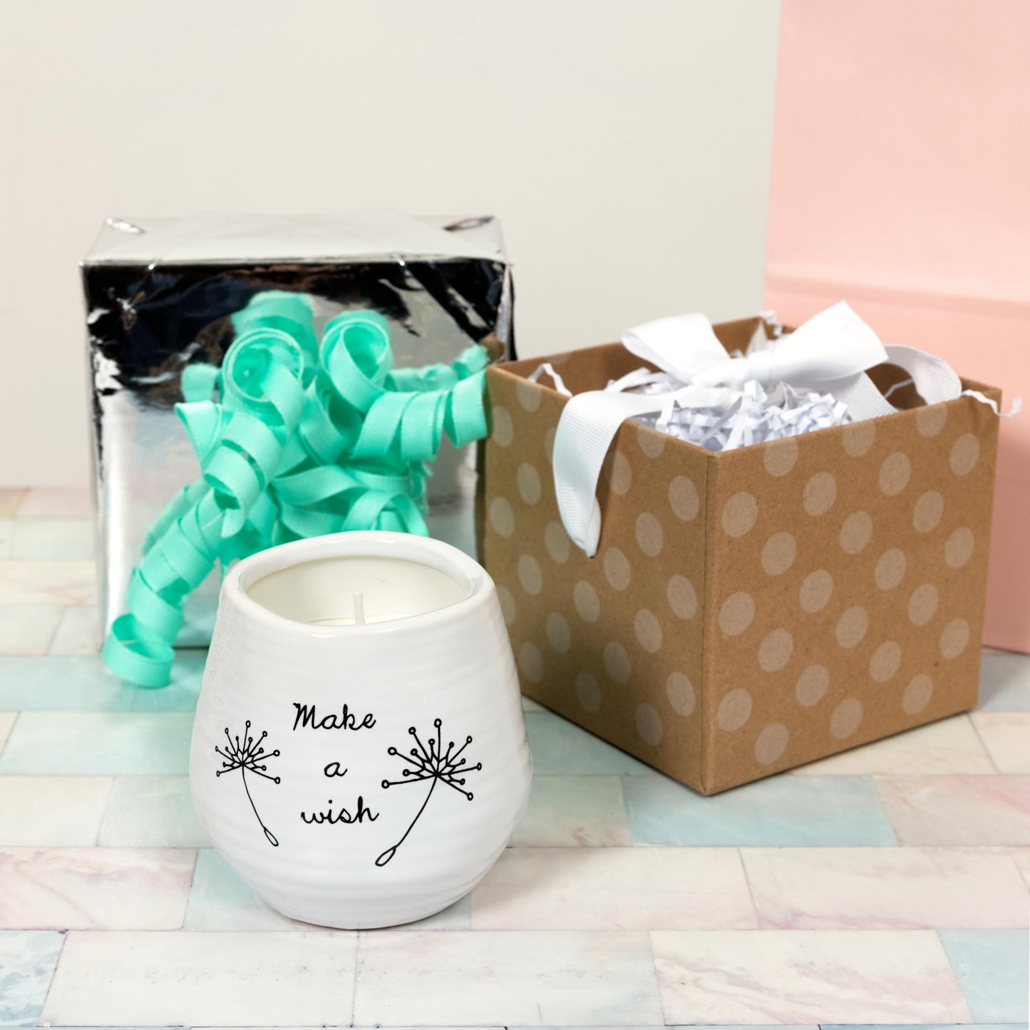 Pavilion - Make a Wish White Ceramic Soy Serenity Scented Candle, 8 oz