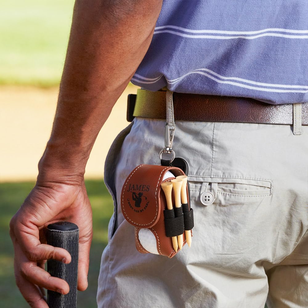 RETIREMENT: Personalized Golf Ball & Tee Leather Golf Pouch with Belt Clip