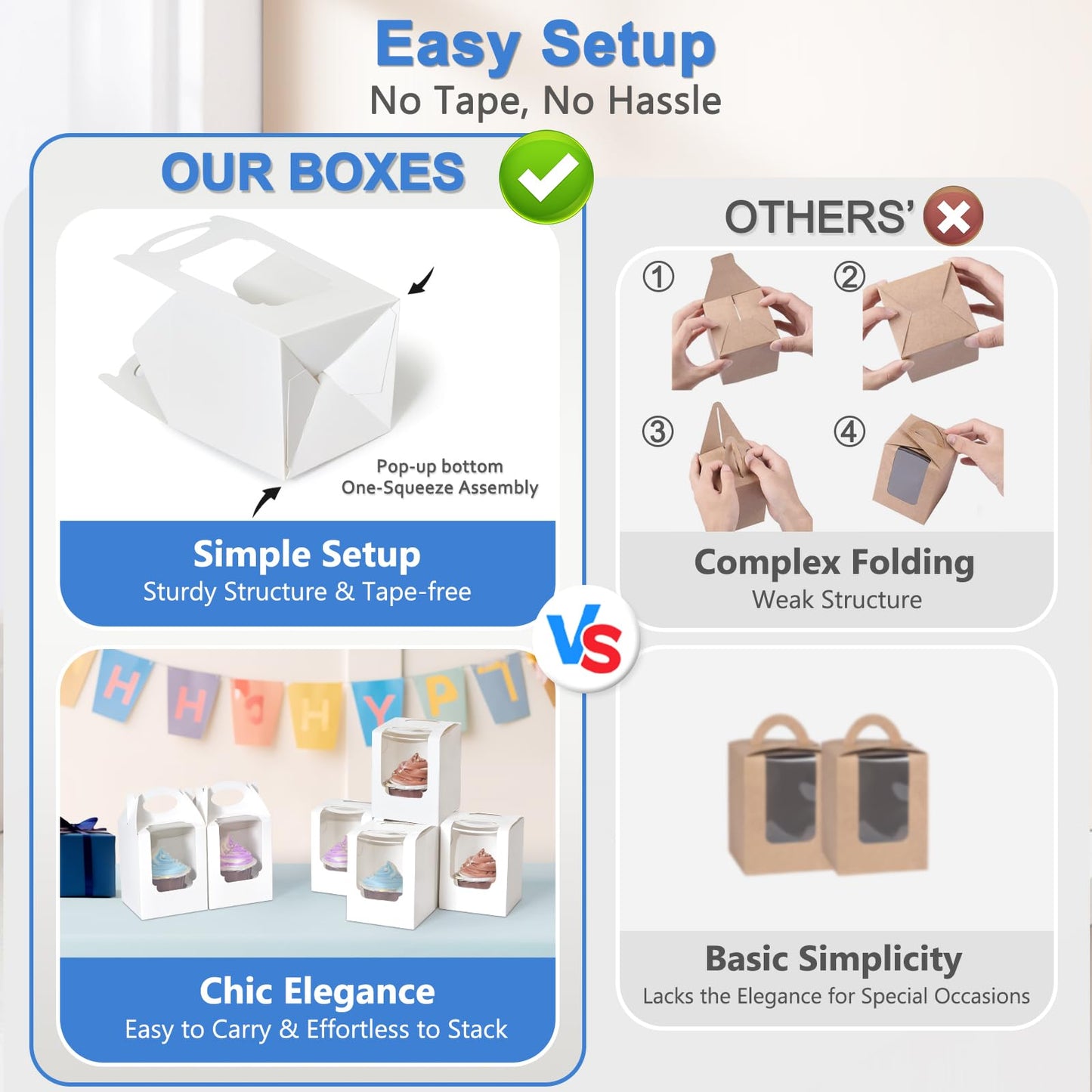 Shallive White with Window Cupcake Boxes (50 Pieces)