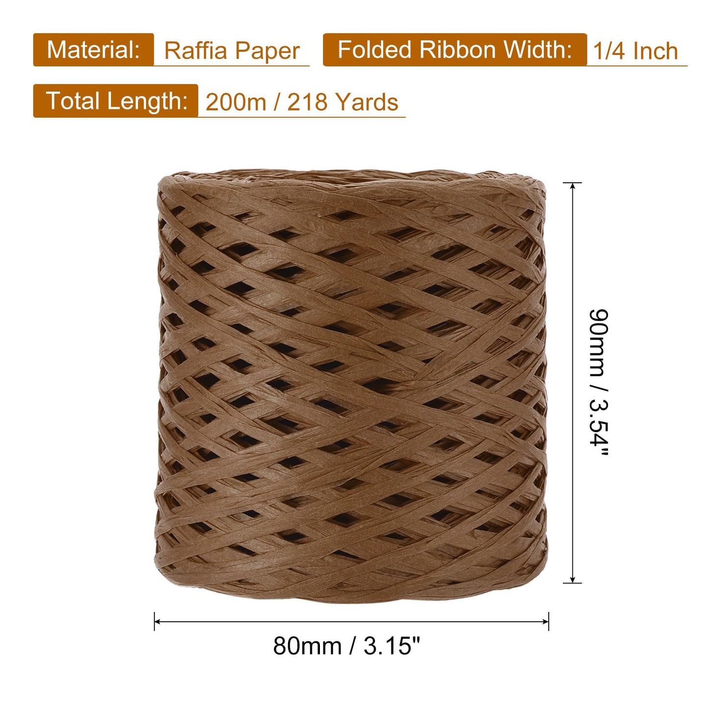 uxcell Raffia Paper Craft Ribbon, 1/4 Inch 218 Yards Raffia Twine String Packing Paper Twine for Christmas Wrapping DIY Craft, Brown