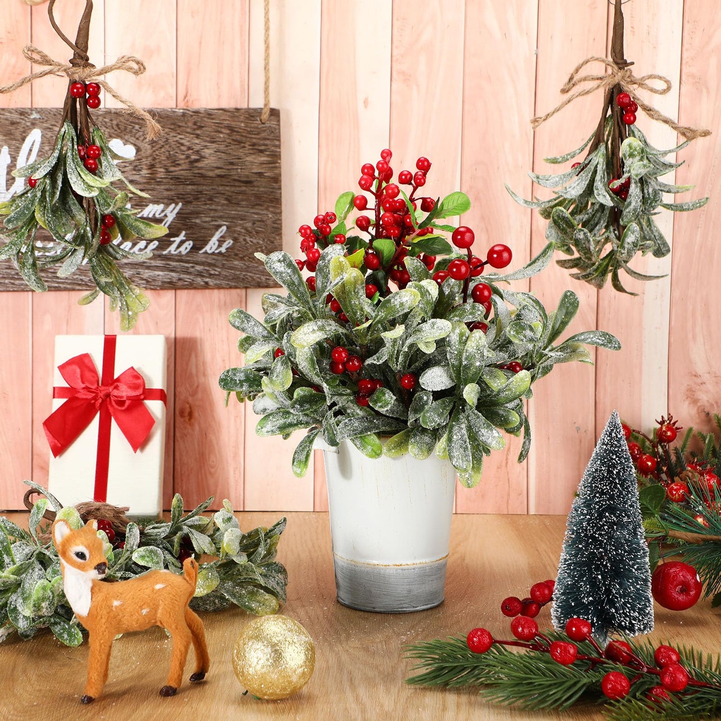 Knitgrip Artificial Hanging Christmas Mistletoe Picks (16 Pieces)