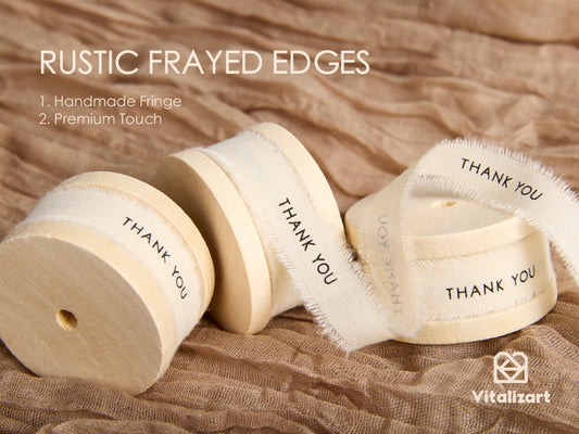 Vitalizart Thank You Cotton Ribbon 5/8 Inch Natural Handmade Frayed Fringe Ribbons 15 Yd for Thanksgiving Day Gift Wrapping Crafts Flower Bouquets Baby Shower Decor