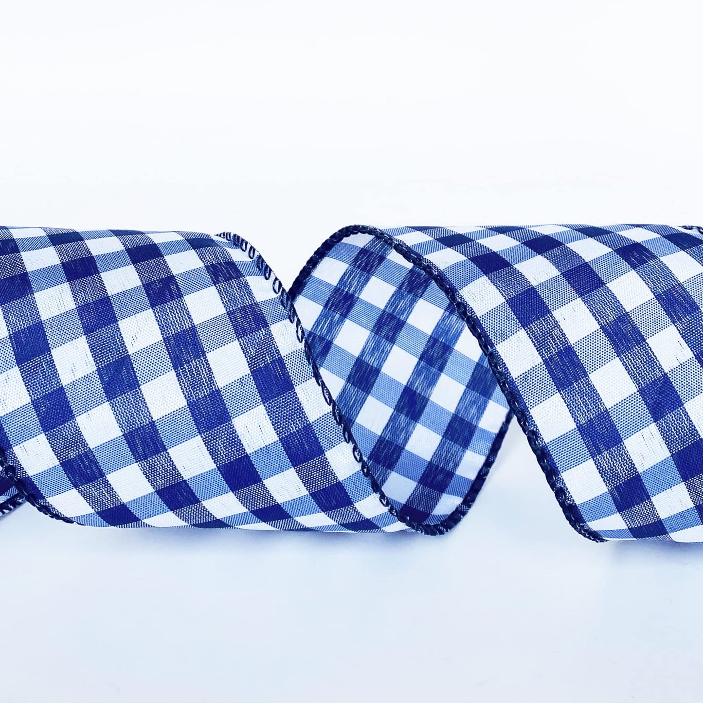 Leecogo Royal Blue and White Buffalo Check Plaid Wired Ribbon, 2 1/2" x 10 Yard