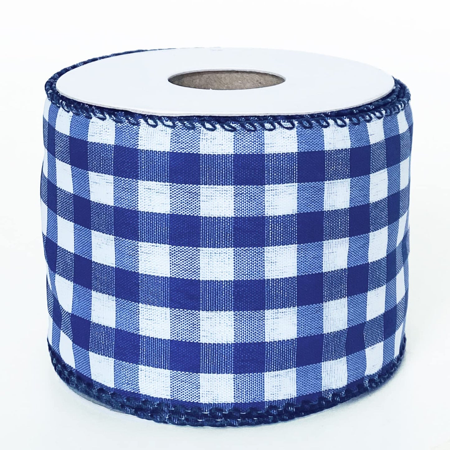 Leecogo Royal Blue and White Buffalo Check Plaid Wired Ribbon, 2 1/2" x 10 Yard