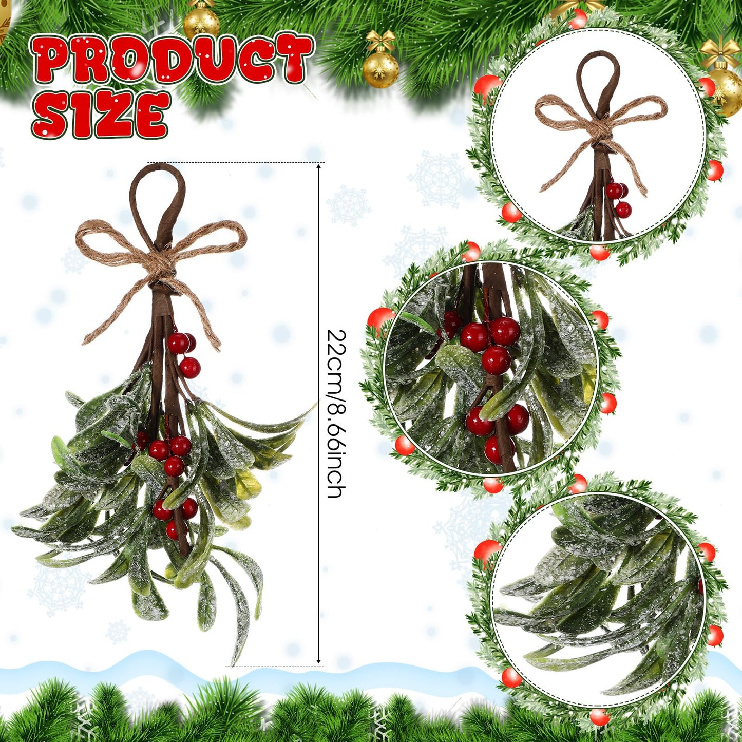 Knitgrip Artificial Hanging Christmas Mistletoe Picks (16 Pieces)
