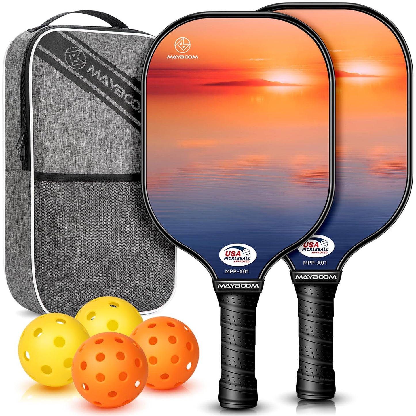 RETIREMENT: Pickleball Paddles Set of 2 or 4, USAPA Approved Pickleball Paddles Set with 4 Pickleball Balls and Pickleball Carry Bag, Fiberglass Pickle Ball Rackets 2 Pack Gifts for Beginners&Pros(Sunset 2)