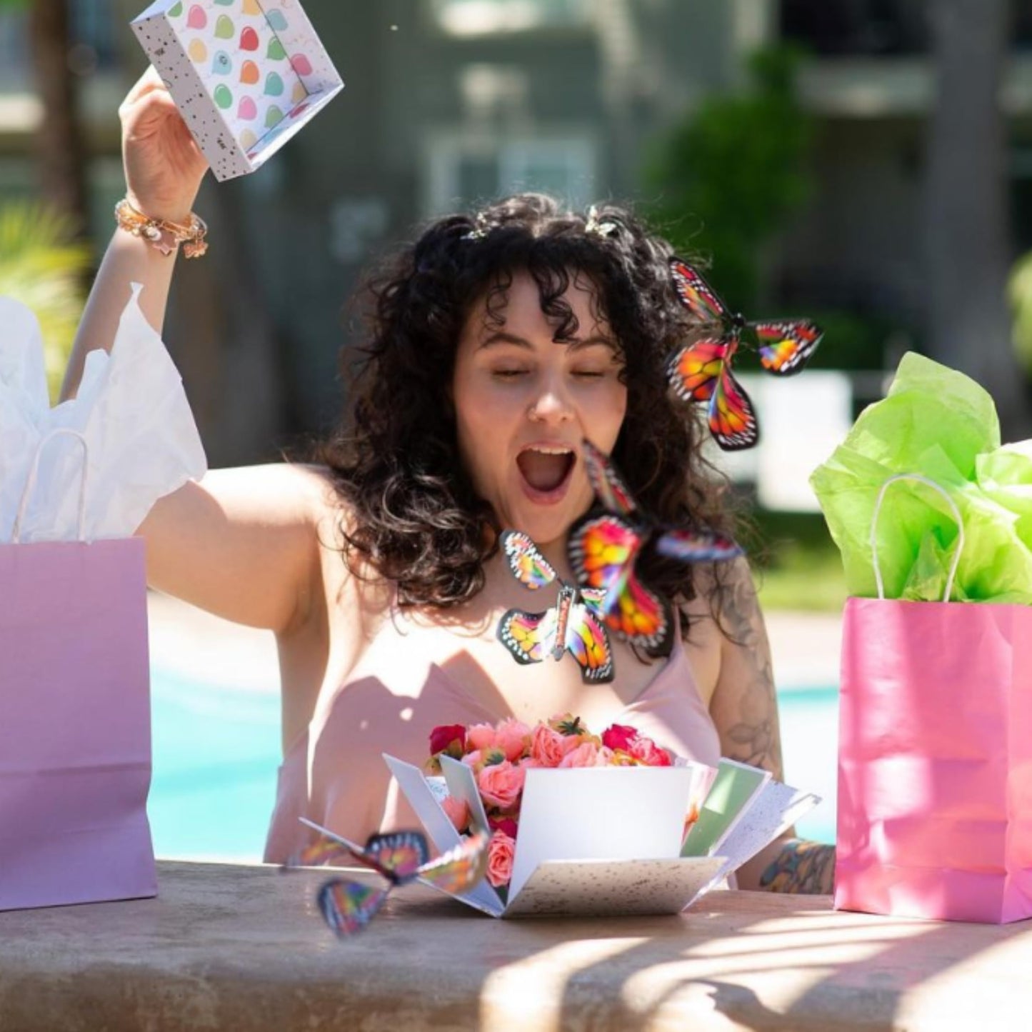 BIRTHDAY: Send a Cake Celebration Explosion Gift Box with Flying Butterflies