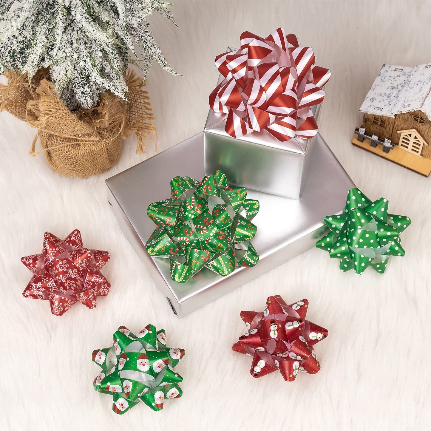 RUSPEPA Red and Green Christmas Gift Bow Assortment (24 Bows)