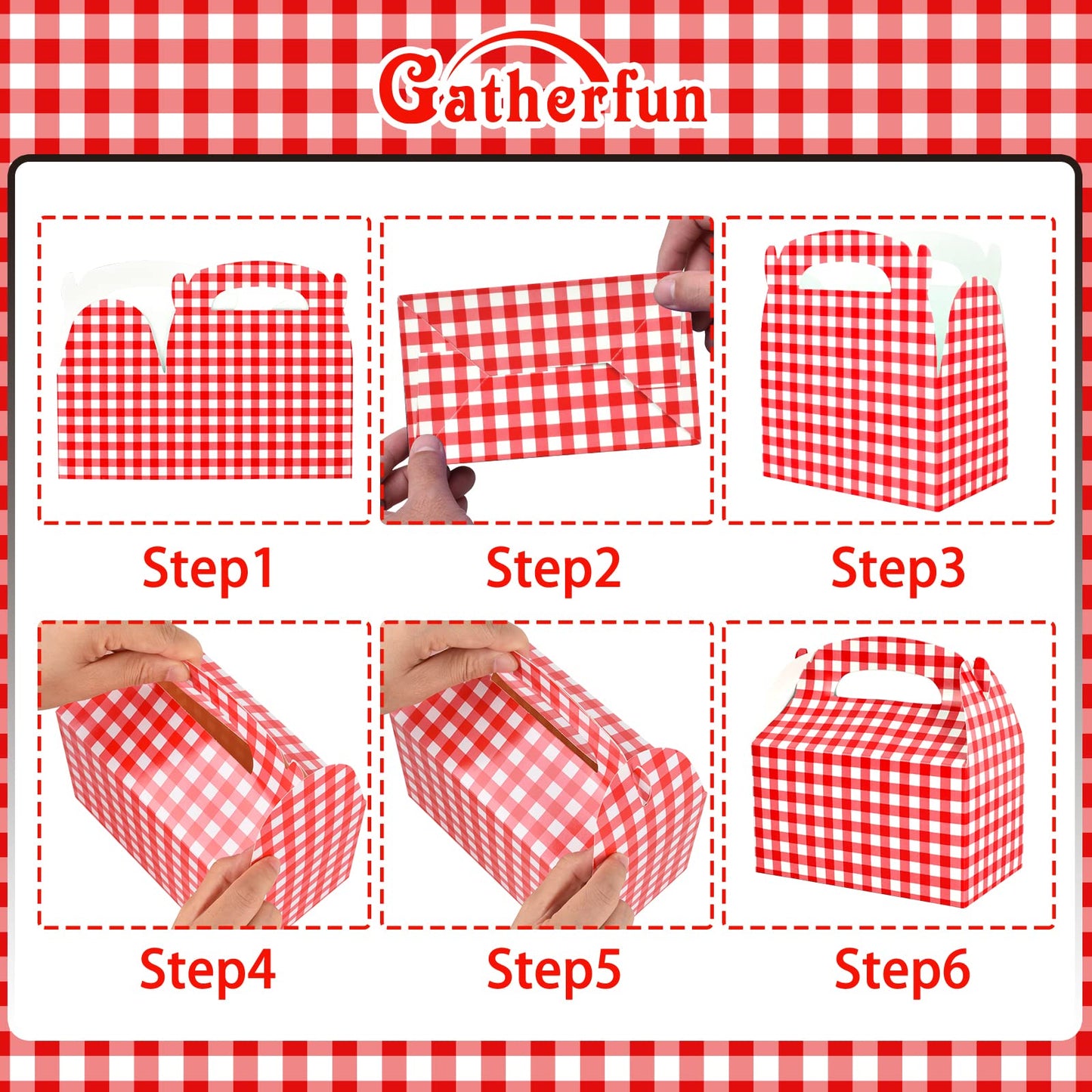 Red and White Gingham Gable Boxes (24 Pieces)