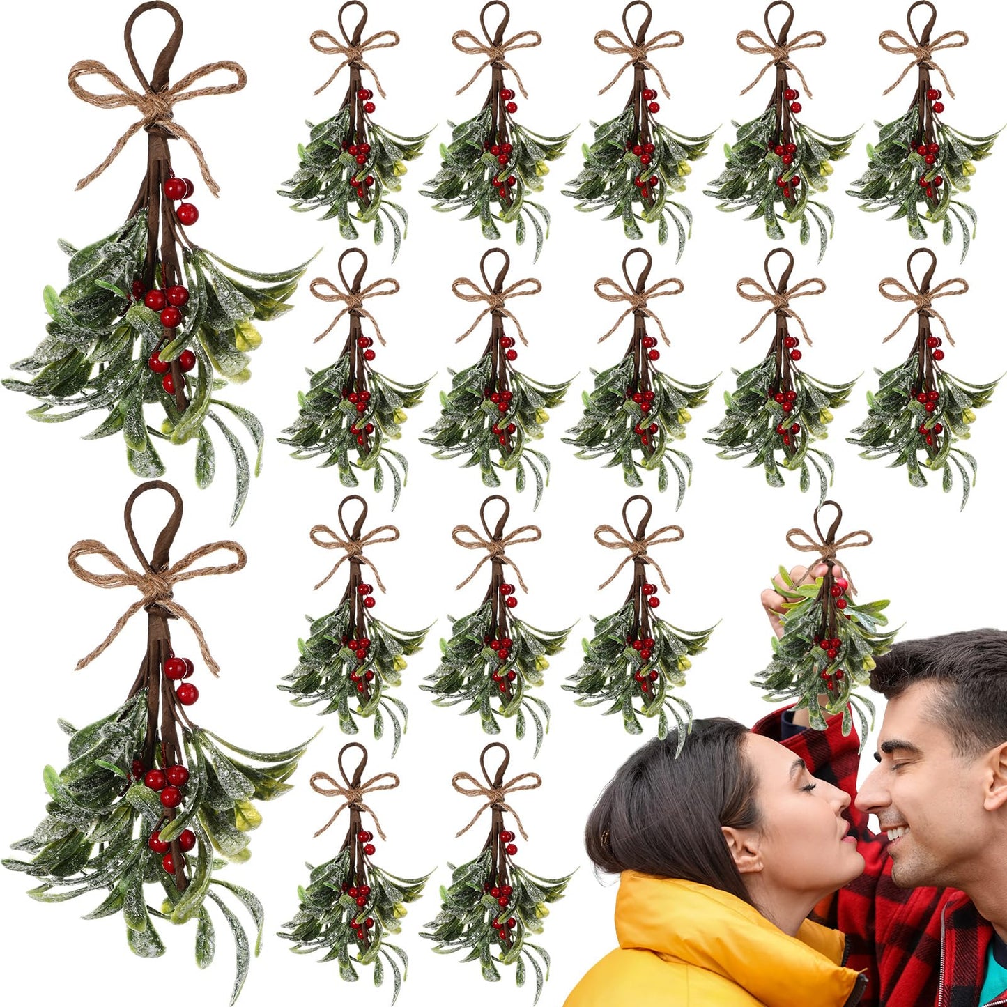 Knitgrip Artificial Hanging Christmas Mistletoe Picks (16 Pieces)