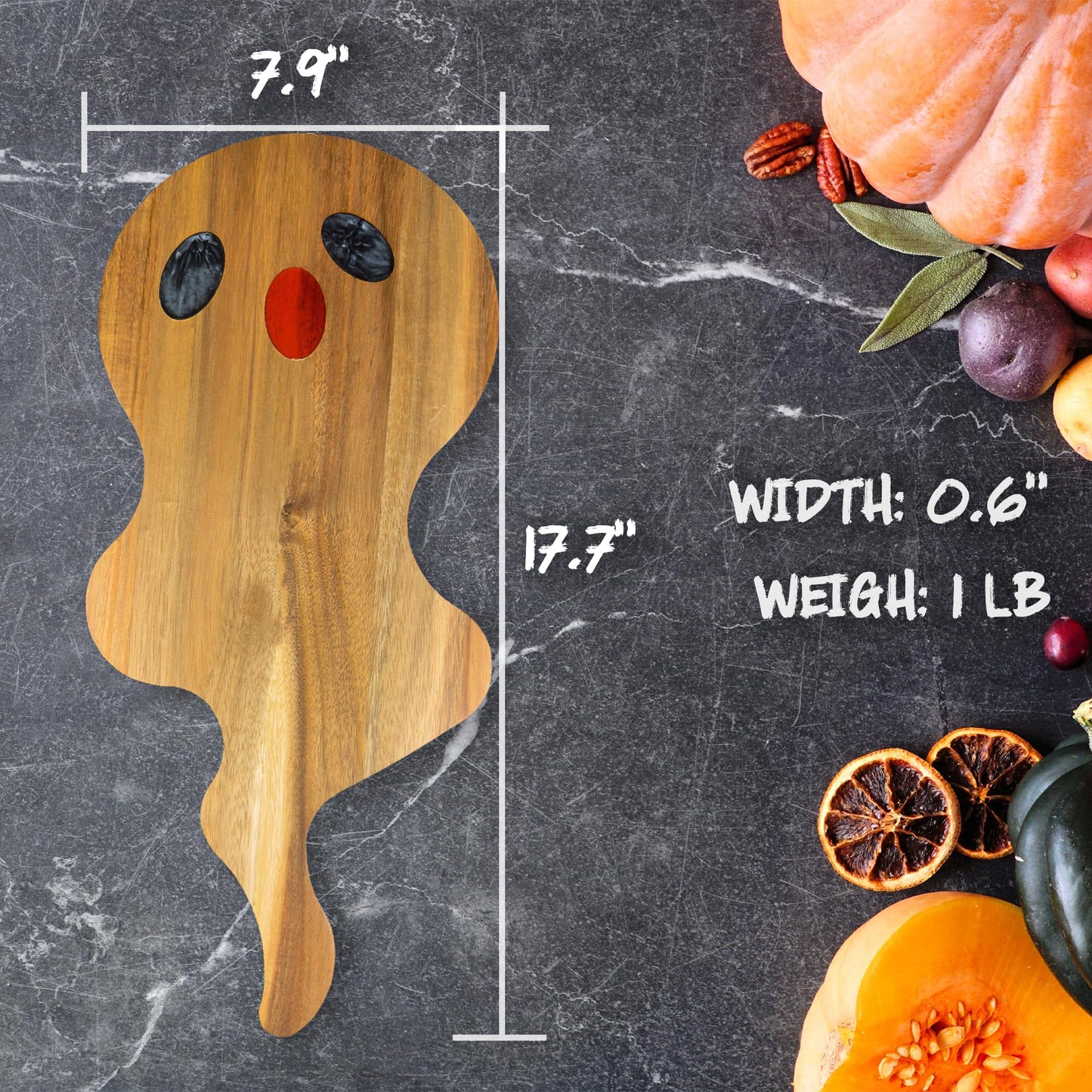 HALLOWEEN: Acacia Wood Cutting Board With Resin Halloween Ghost Pattern