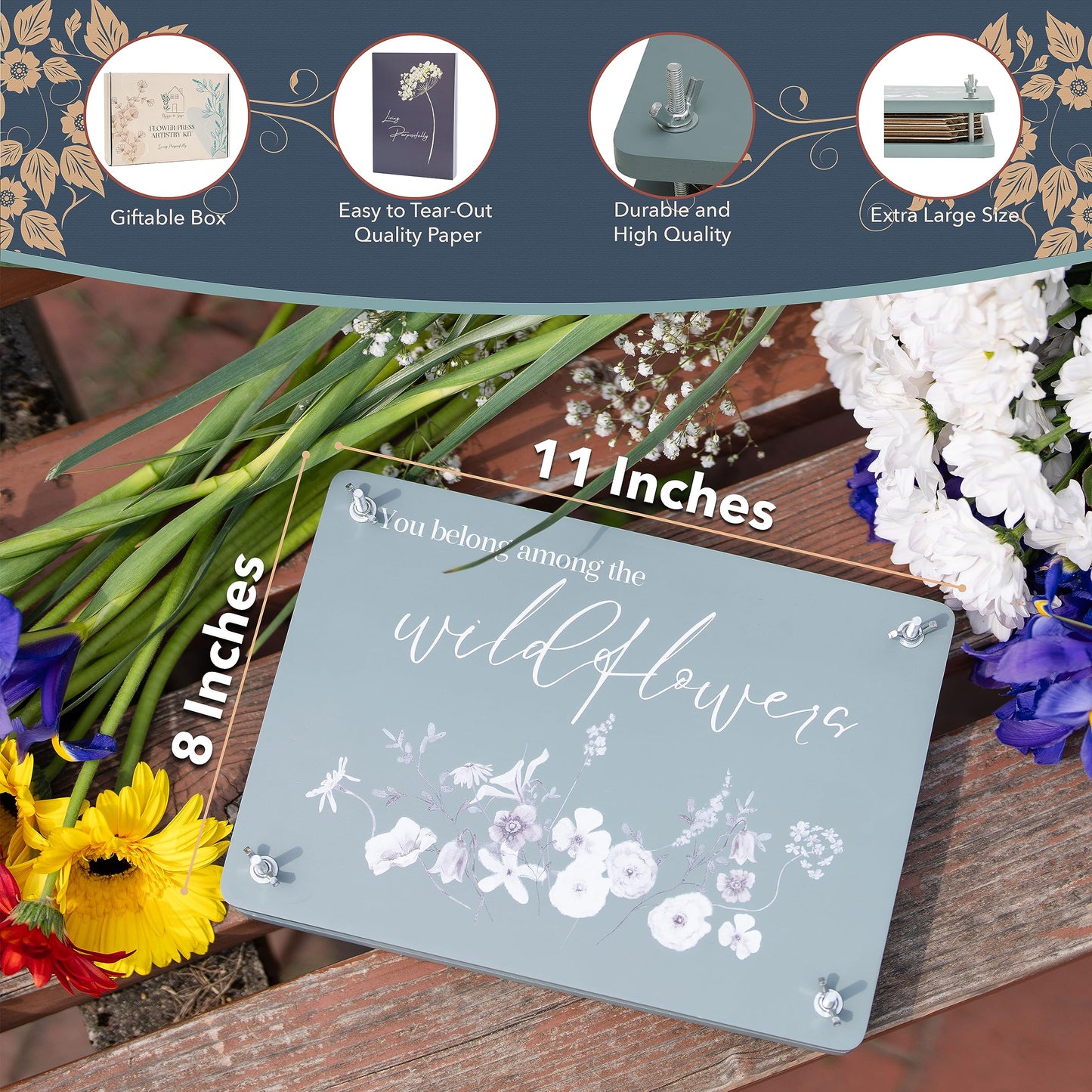 RETIREMENT: Hygge & Sage Extra Large Wooden Flower Press Artistry Kit with Nature Journal