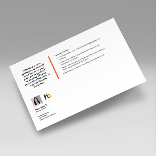 DIRECT MAIL: Declutter Tips Postcard (Pack of 50 Personalized Cards)