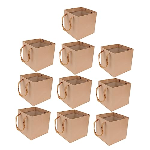 TOVINANNA 10pcs Square Kraft Paper Bag Plant Grow Bags Paper Tote Bags Paper Bags for Sweets Bulk Bags Kraft Tote Bag Grocery Bags Food Storage Paper Bag Tote Bag