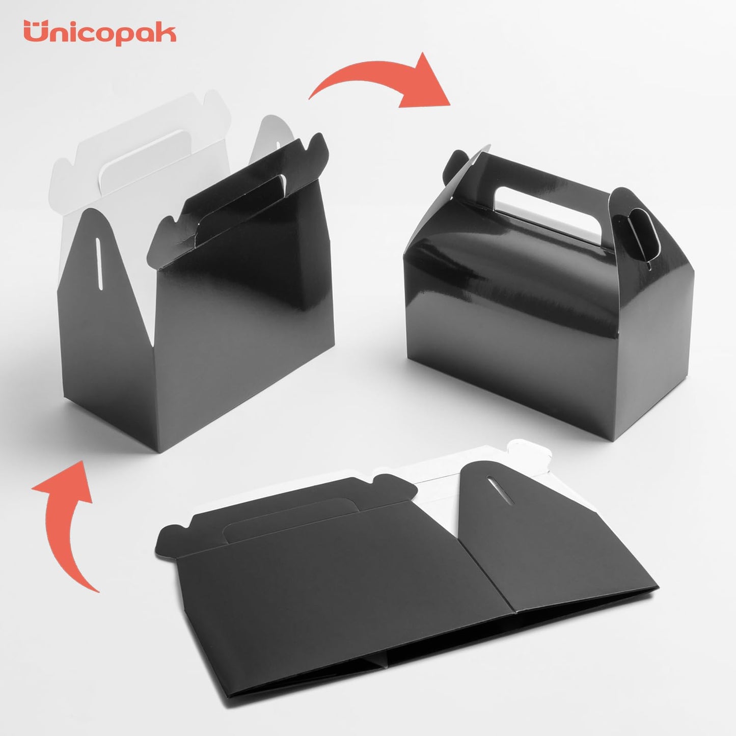 UnicoPak 30 Pack Black Gable Treat Boxes, Party Favor Boxes, Gift Boxes for Kids, for Snacks, Candy, Toys, Birthday Party, Wedding, Halloween, Christmas – 6.5x3.5x3.5 Inches