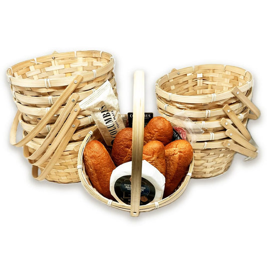 9" Natural Bamboo Baskets with Handle (12 pack)