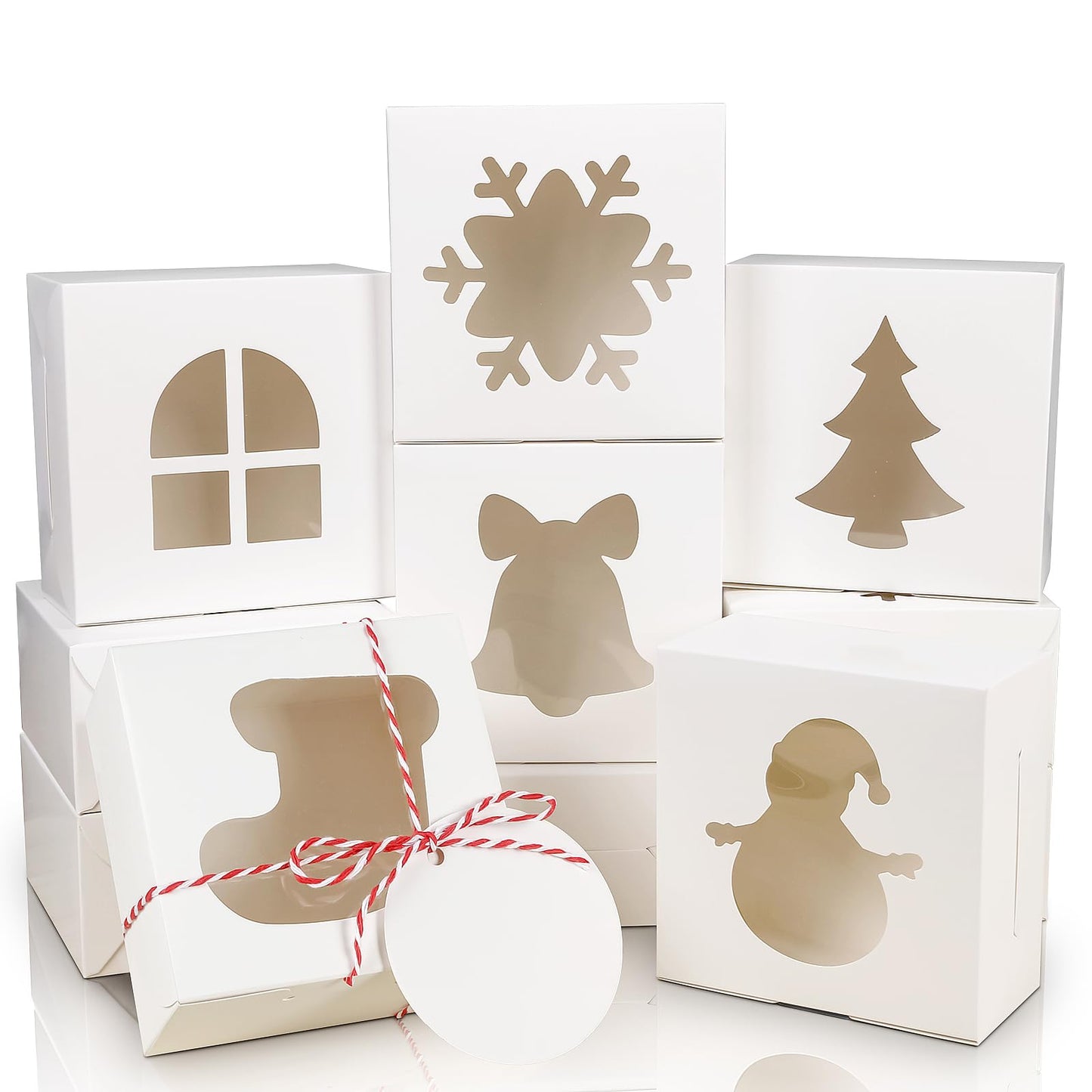 COTOPHER White Christmas Cookie Boxes with Window, 4" x 4" x 2.5" (30 pieces)